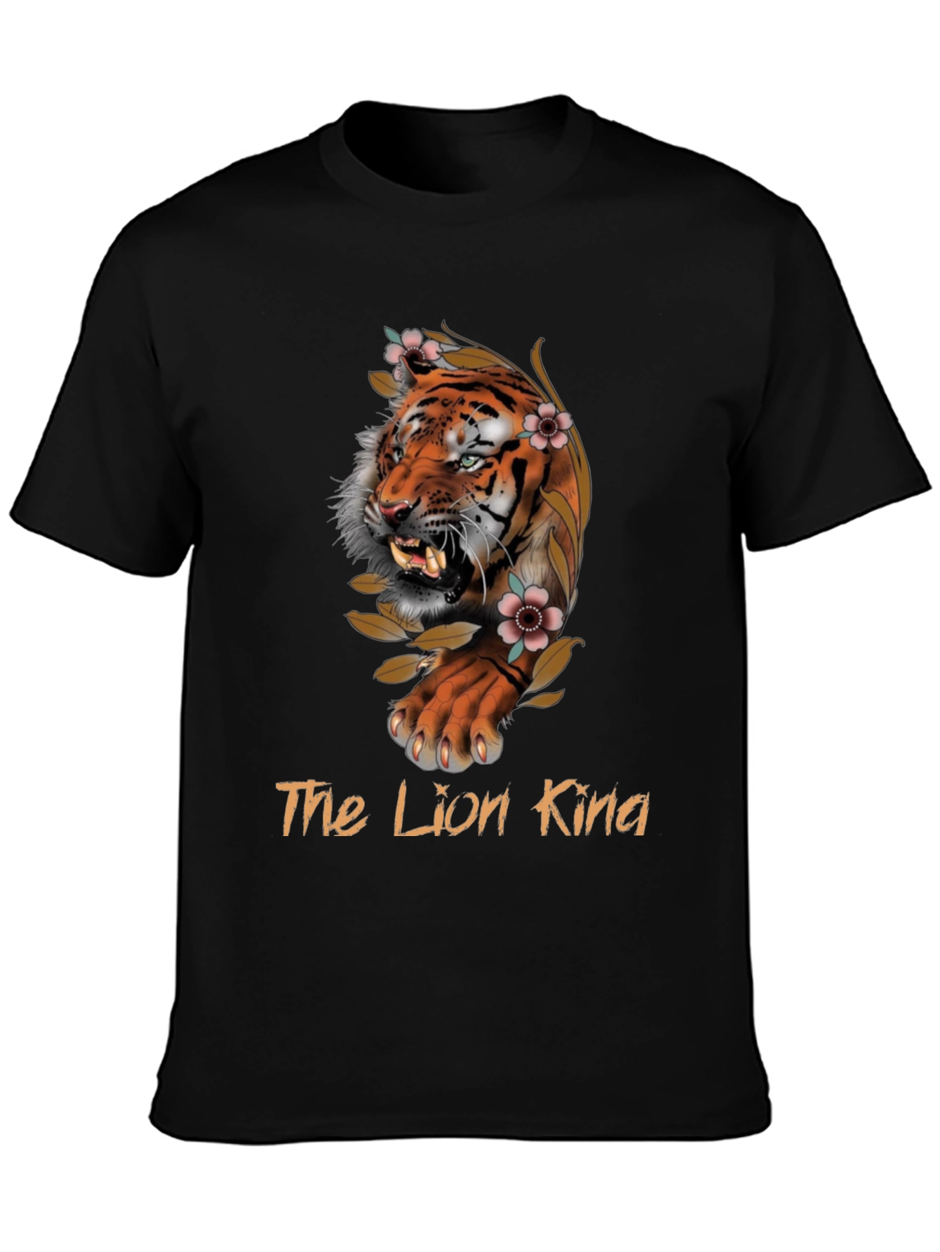 Tiger Floral Graphic Black T-Shirt