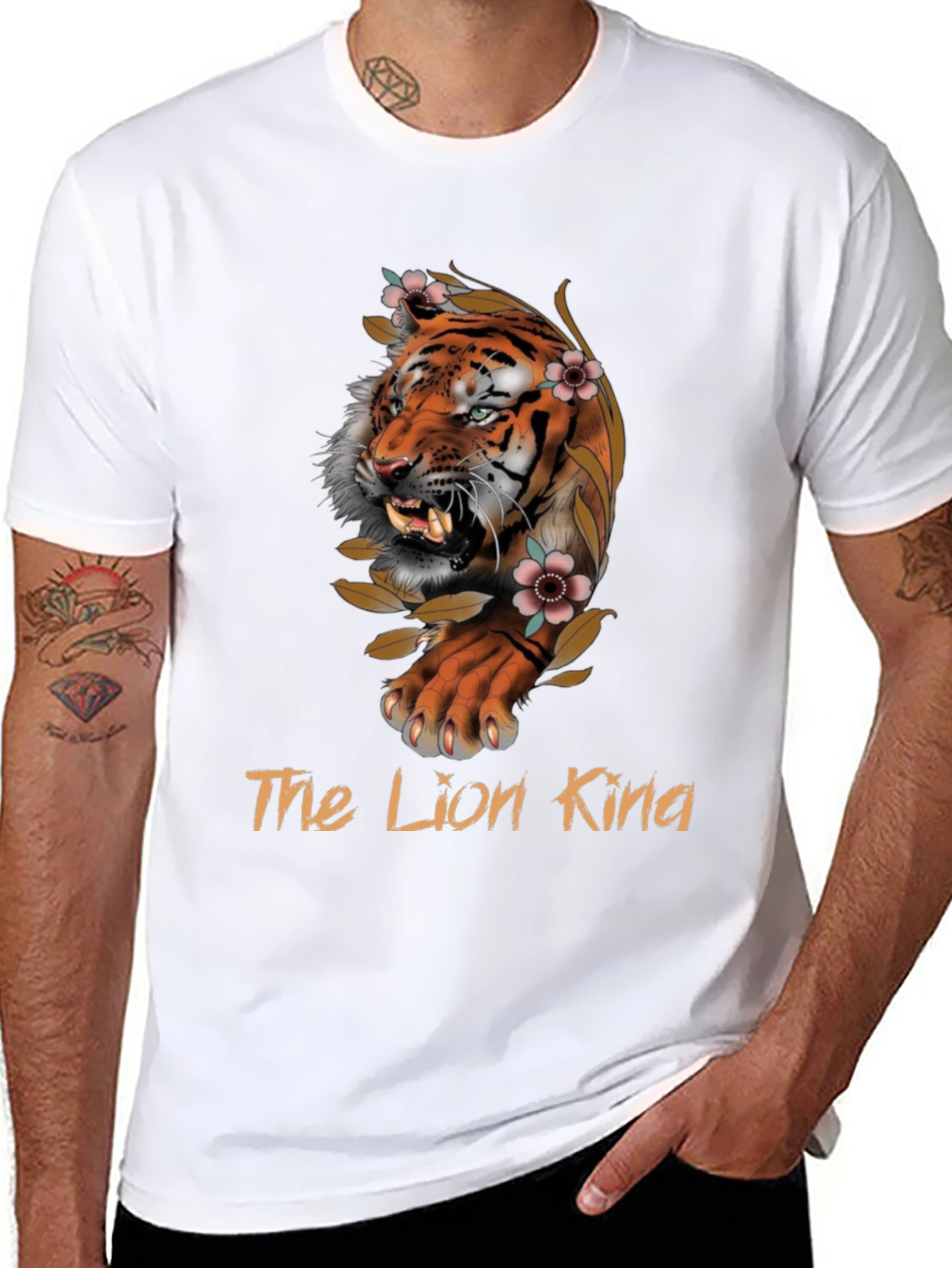 Tiger Floral Graphic Black T-Shirt