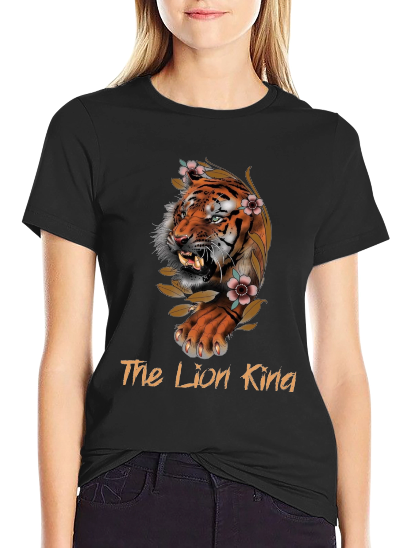 Tiger Floral Graphic Black T-Shirt