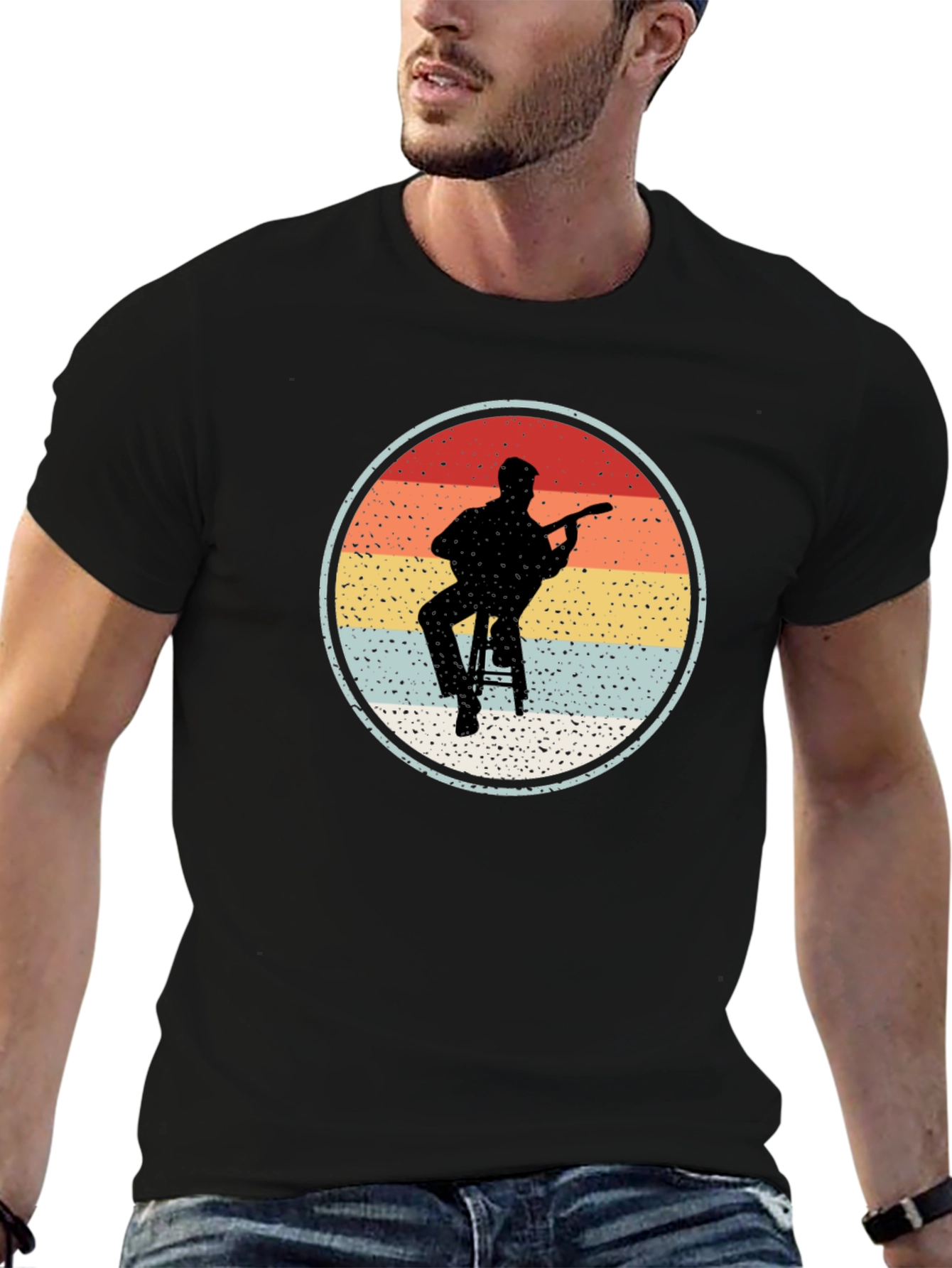 Retro Guitarist Circle Graphic T-Shirt