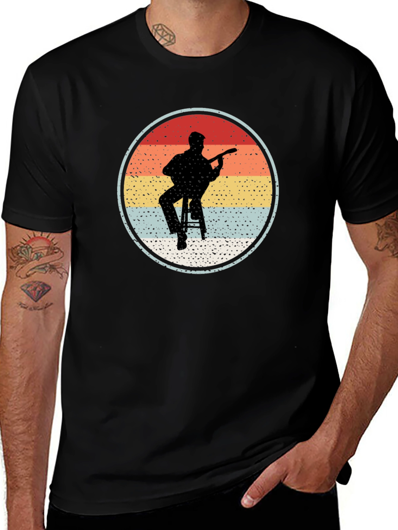 Retro Guitarist Circle Graphic T-Shirt