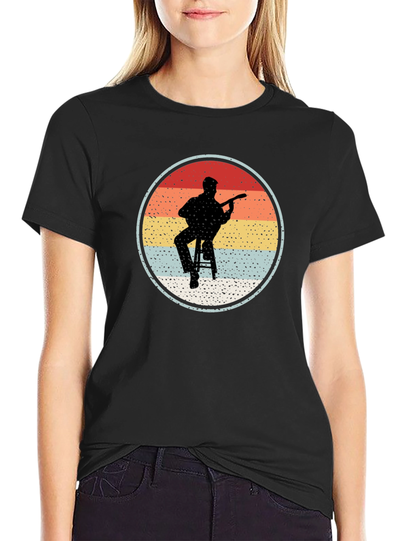 Retro Guitarist Circle Graphic T-Shirt