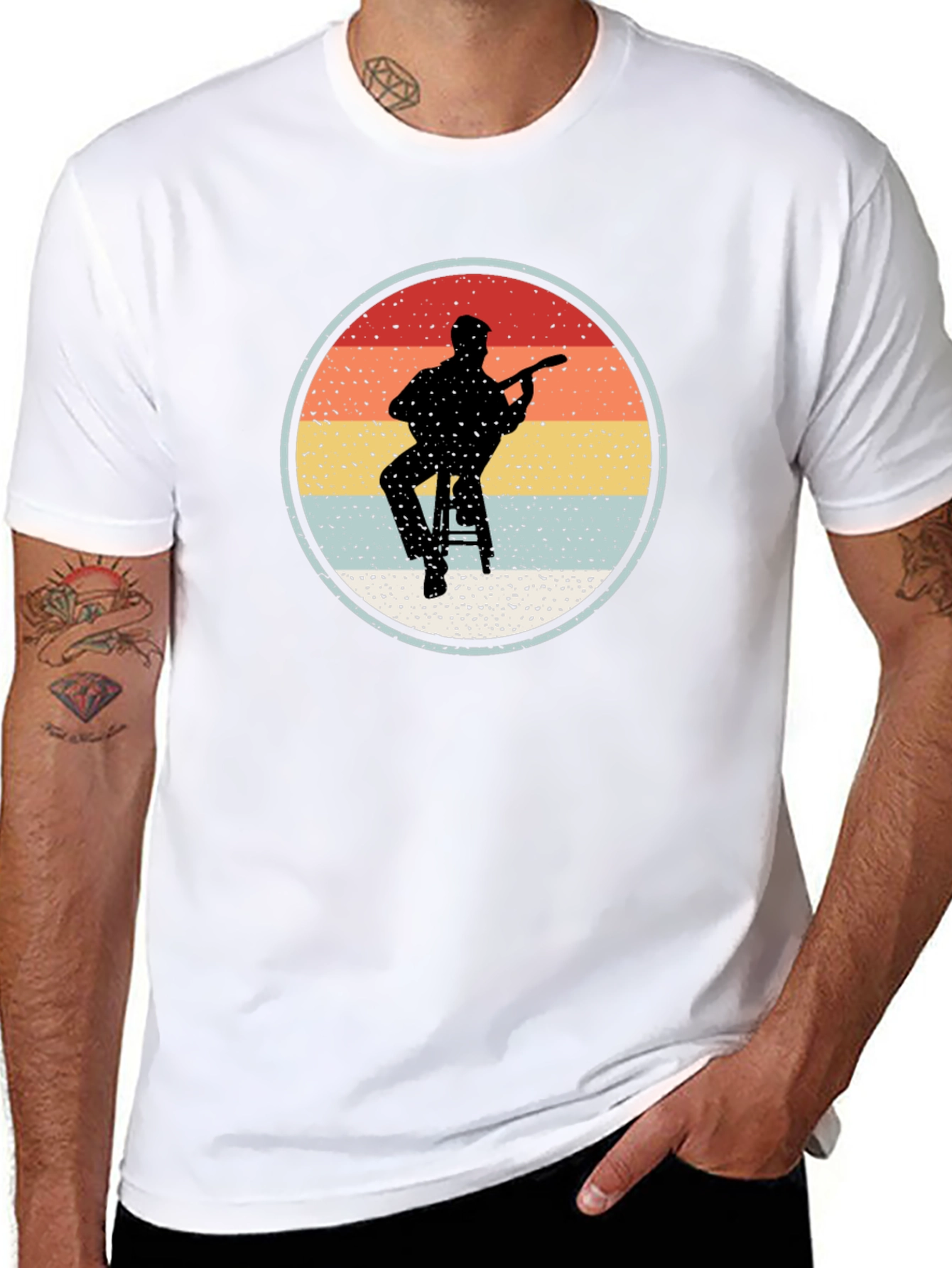 Retro Guitarist Circle Graphic T-Shirt