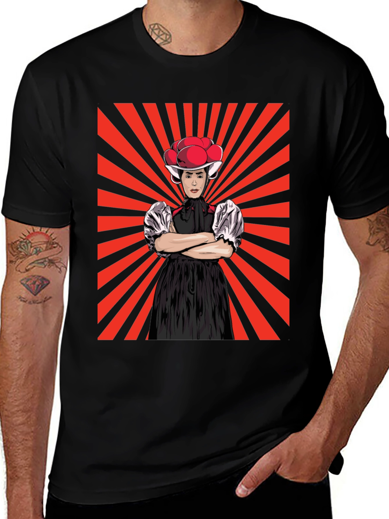 Retro Black T-Shirt with Swiss Folklore Character