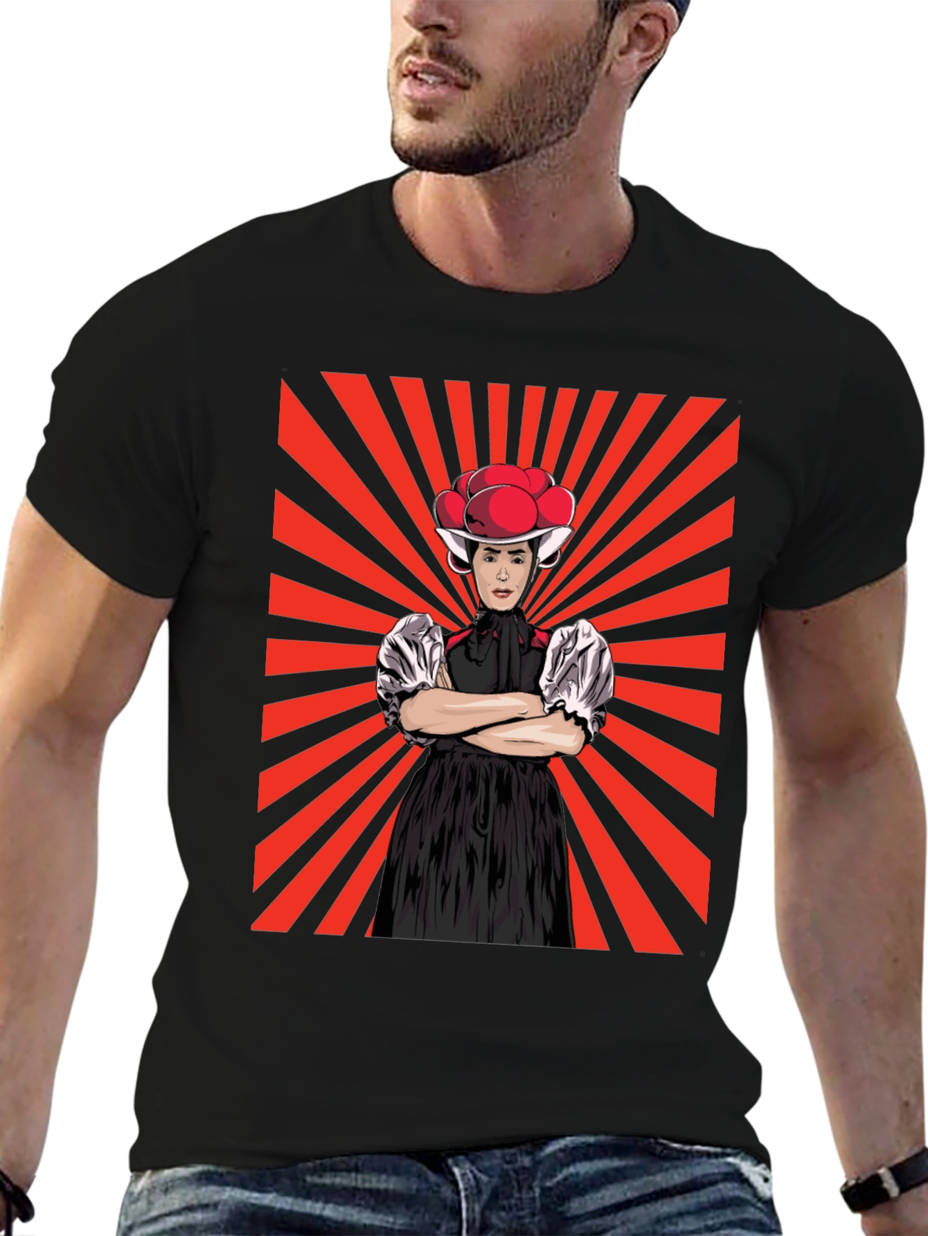 Retro Black T-Shirt with Swiss Folklore Character