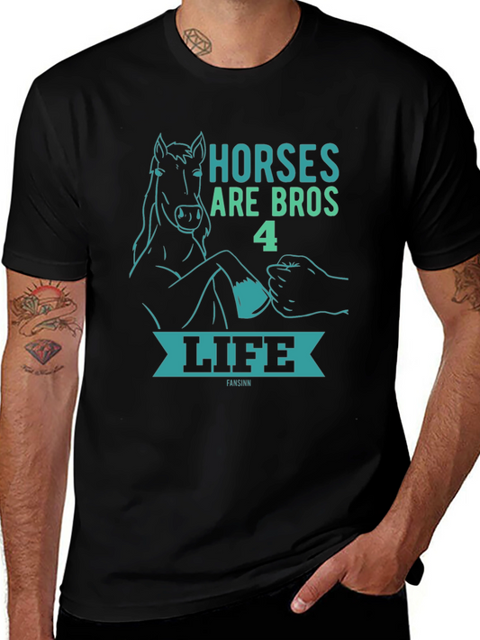 Horses Are Bros 4 Life Graphic Tee - Black