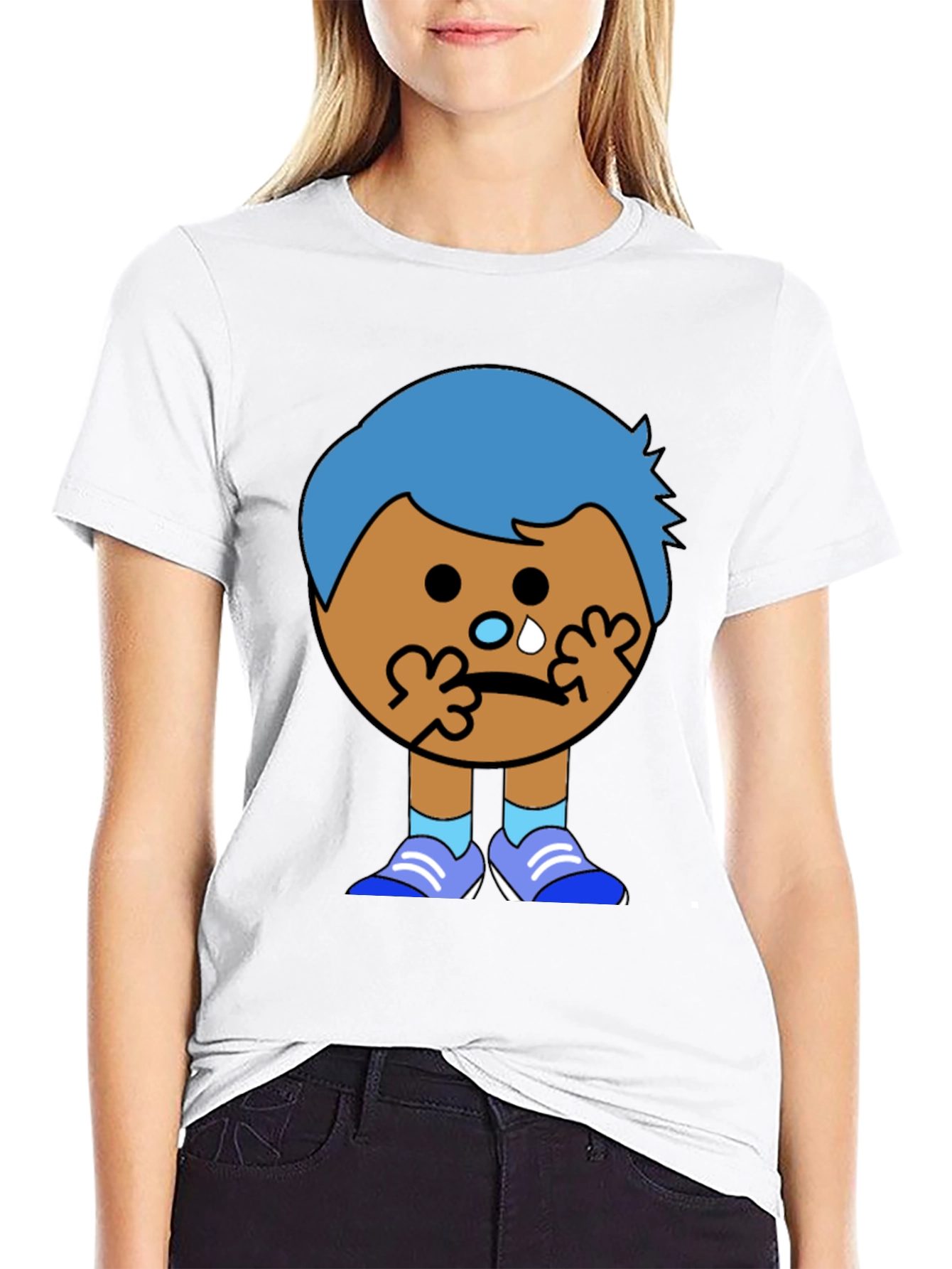 Crying Cartoon Character Graphic T-Shirt