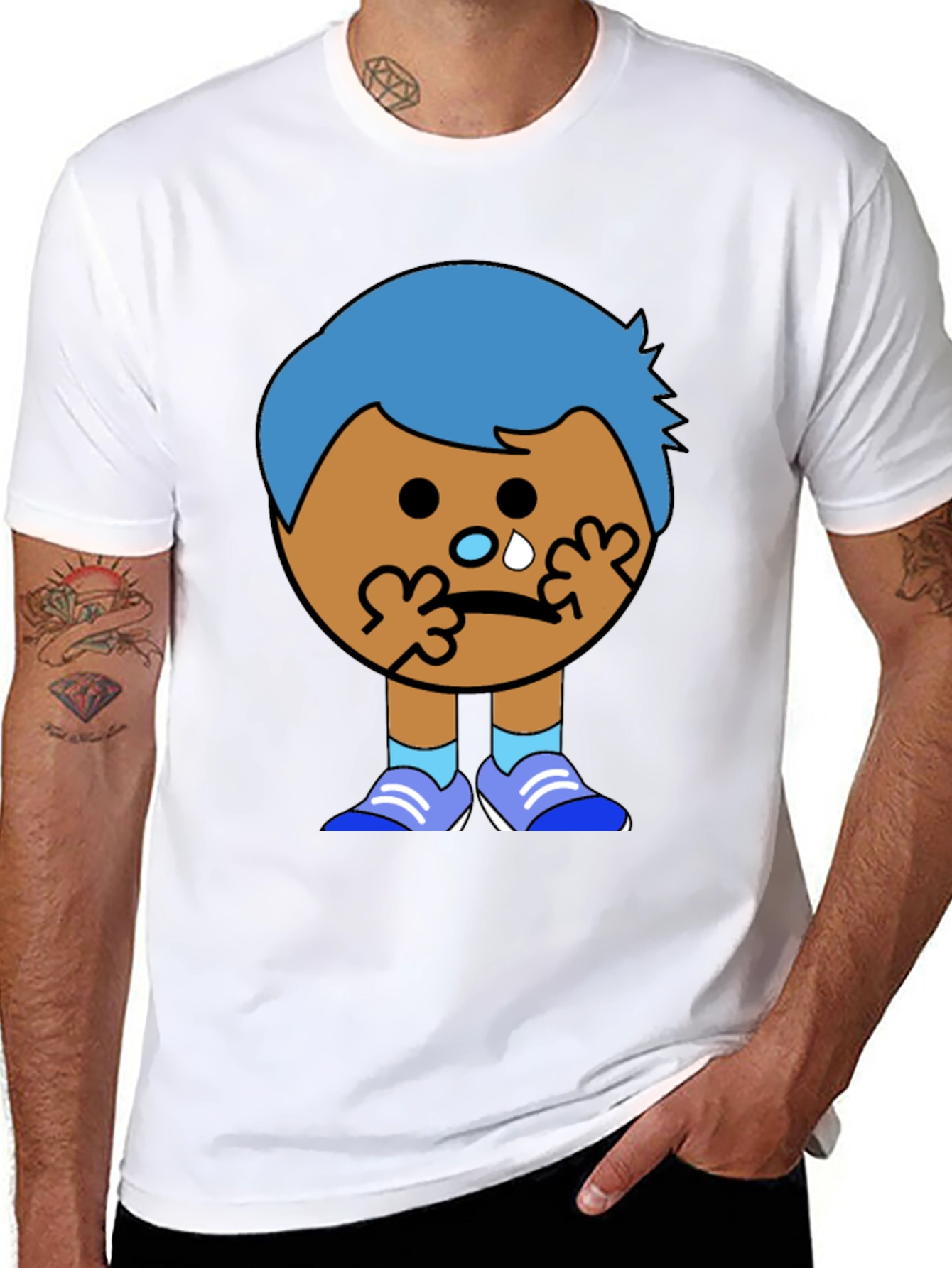 Crying Cartoon Character Graphic T-Shirt
