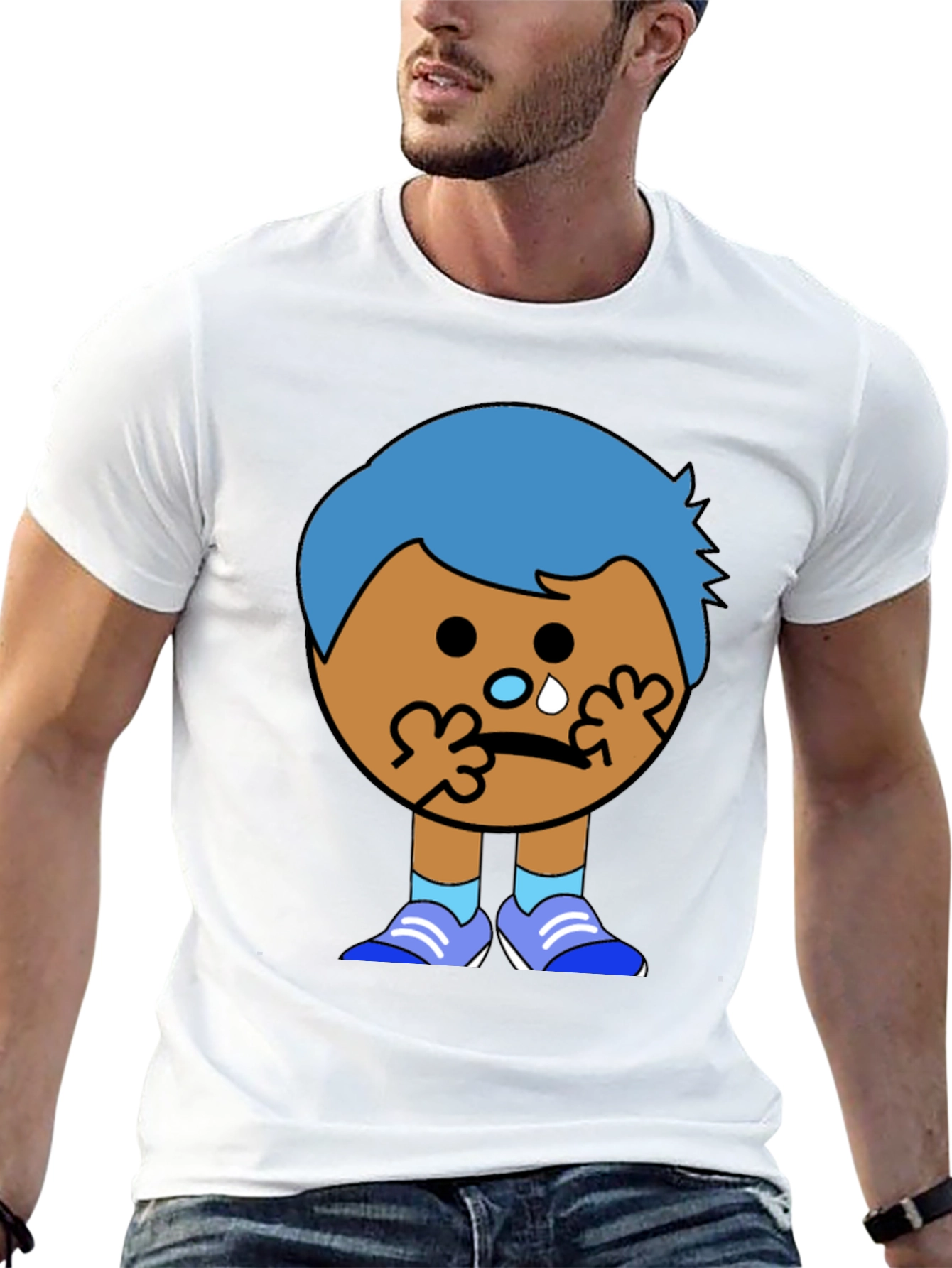Crying Cartoon Character Graphic T-Shirt