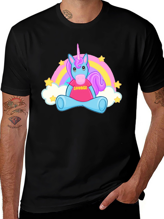Unicorn Savage Graphic Tee - Black Cotton Blend