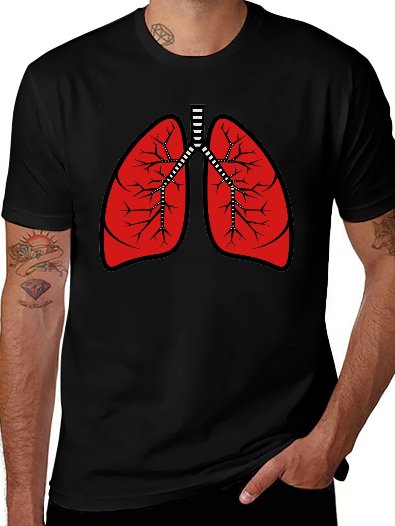Anatomical Lungs Graphic Tee - Black Cotton T-Shirt