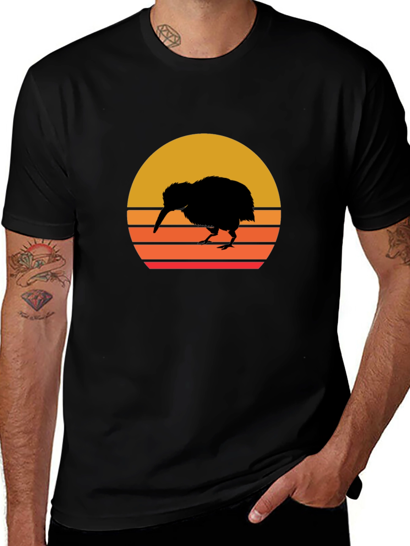 Kiwi Bird Sunset Graphic Tee - Black
