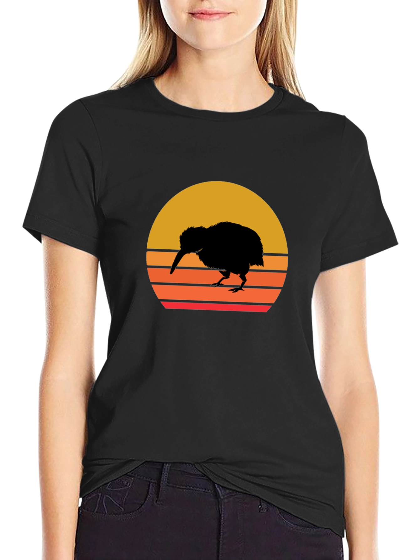 Kiwi Bird Sunset Graphic Tee - Black