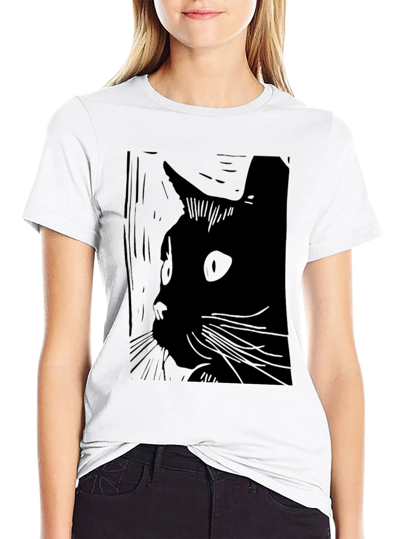 Black Cat Silhouette Graphic Tee - Unisex Fashion