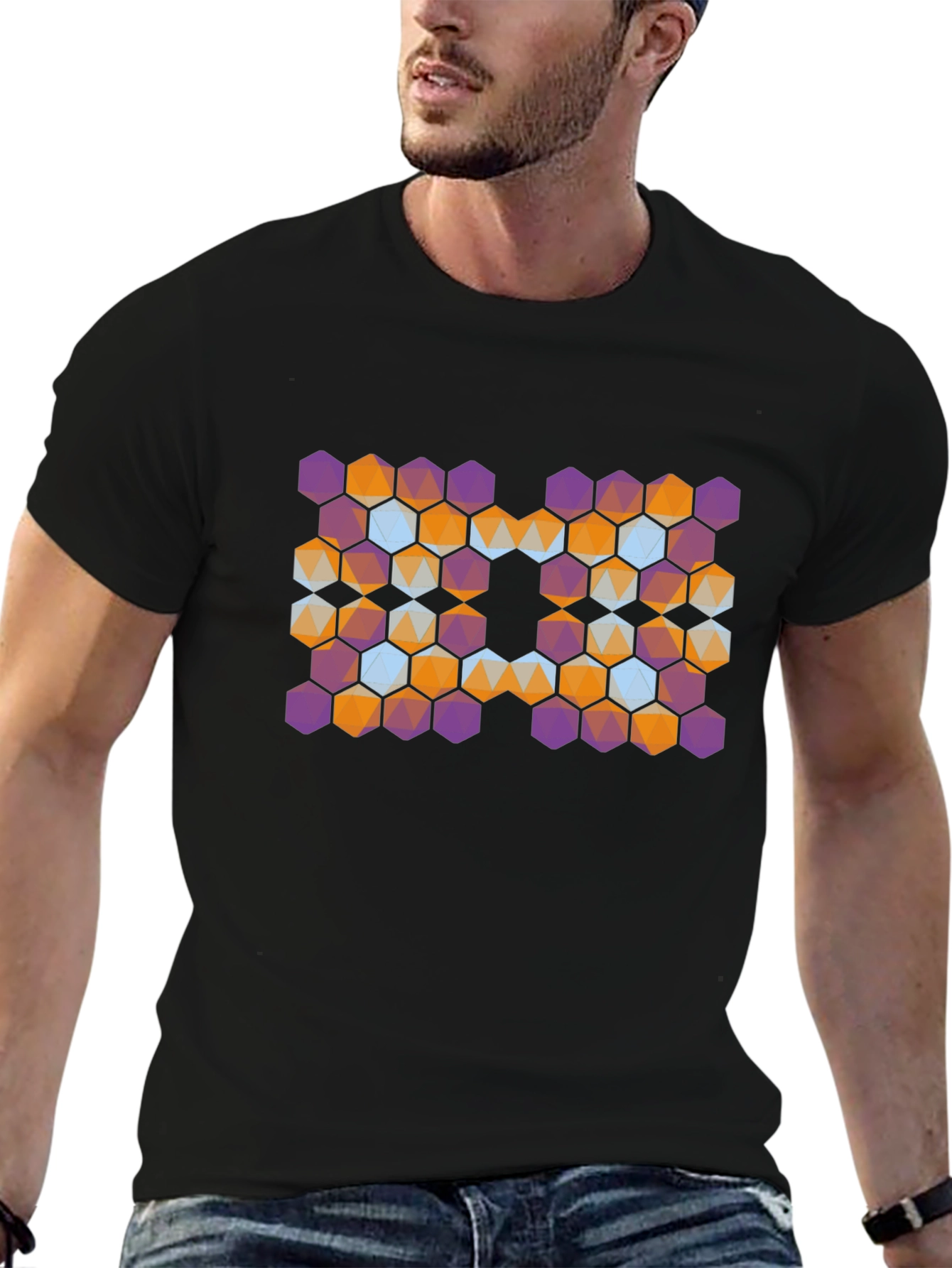 Geometric Hexagon Graphic Tee - Modern Abstract Design