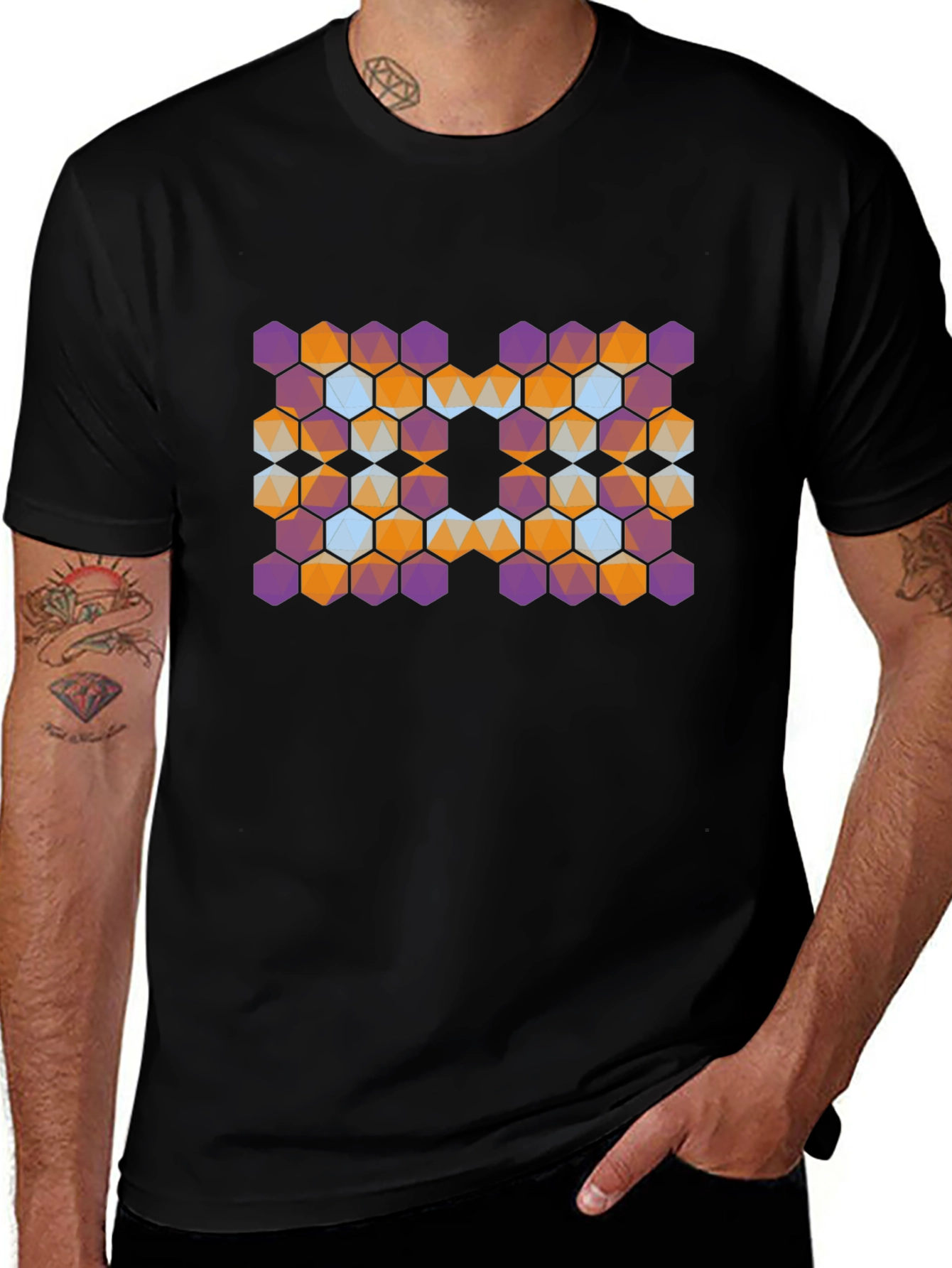 Geometric Hexagon Graphic Tee - Modern Abstract Design