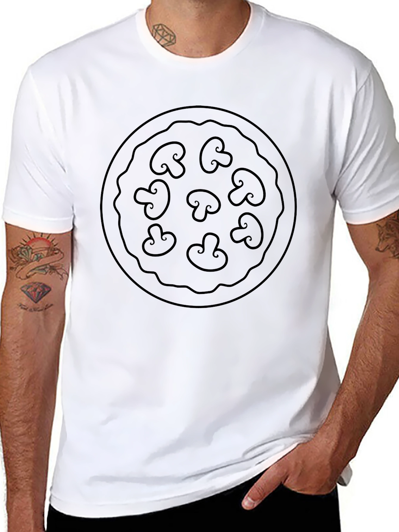 Mushroom Pizza Graphic Tee - Unisex Black T-Shirt