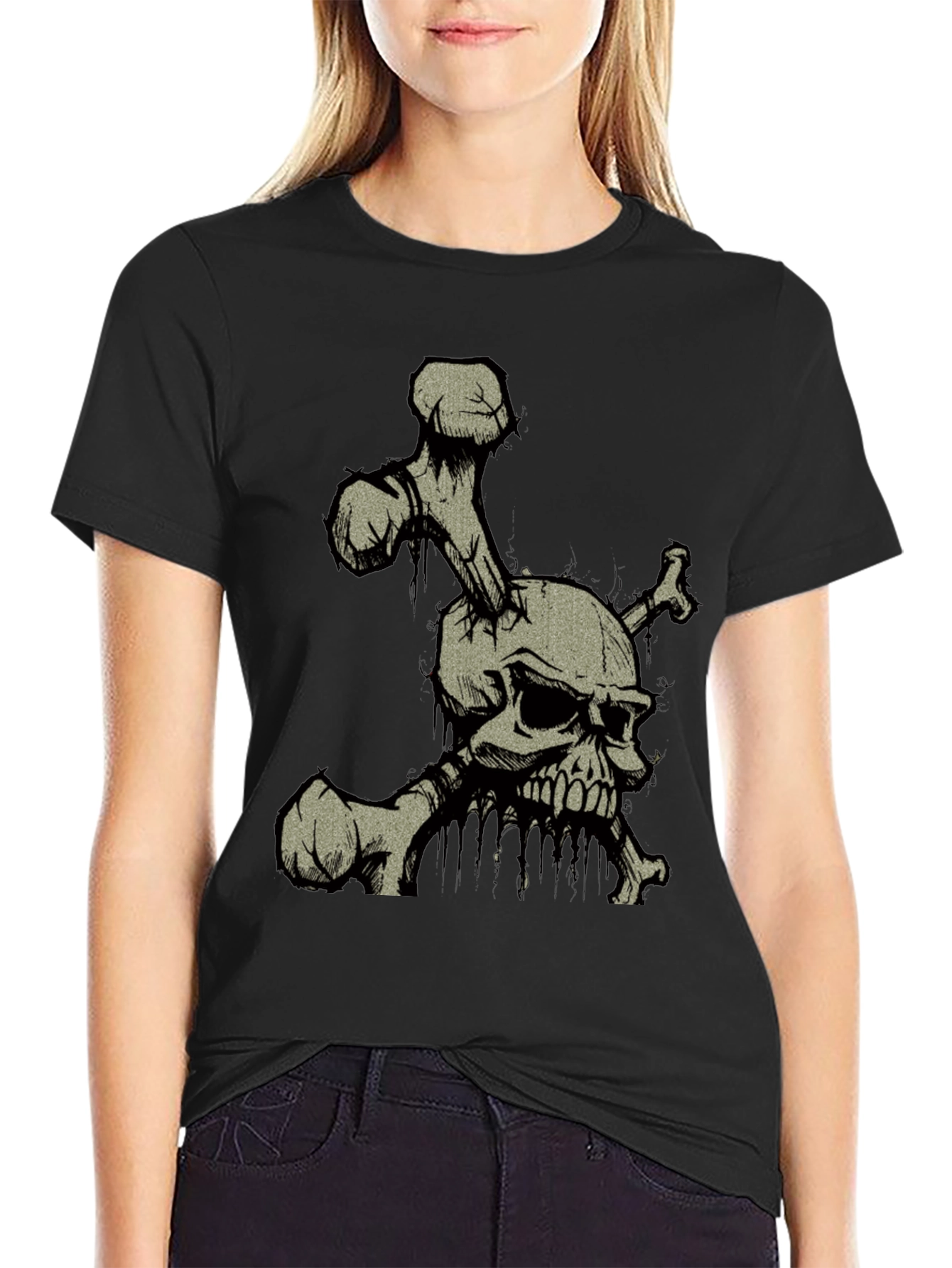 Skull and Crossbones Graphic Print Black T-Shirt