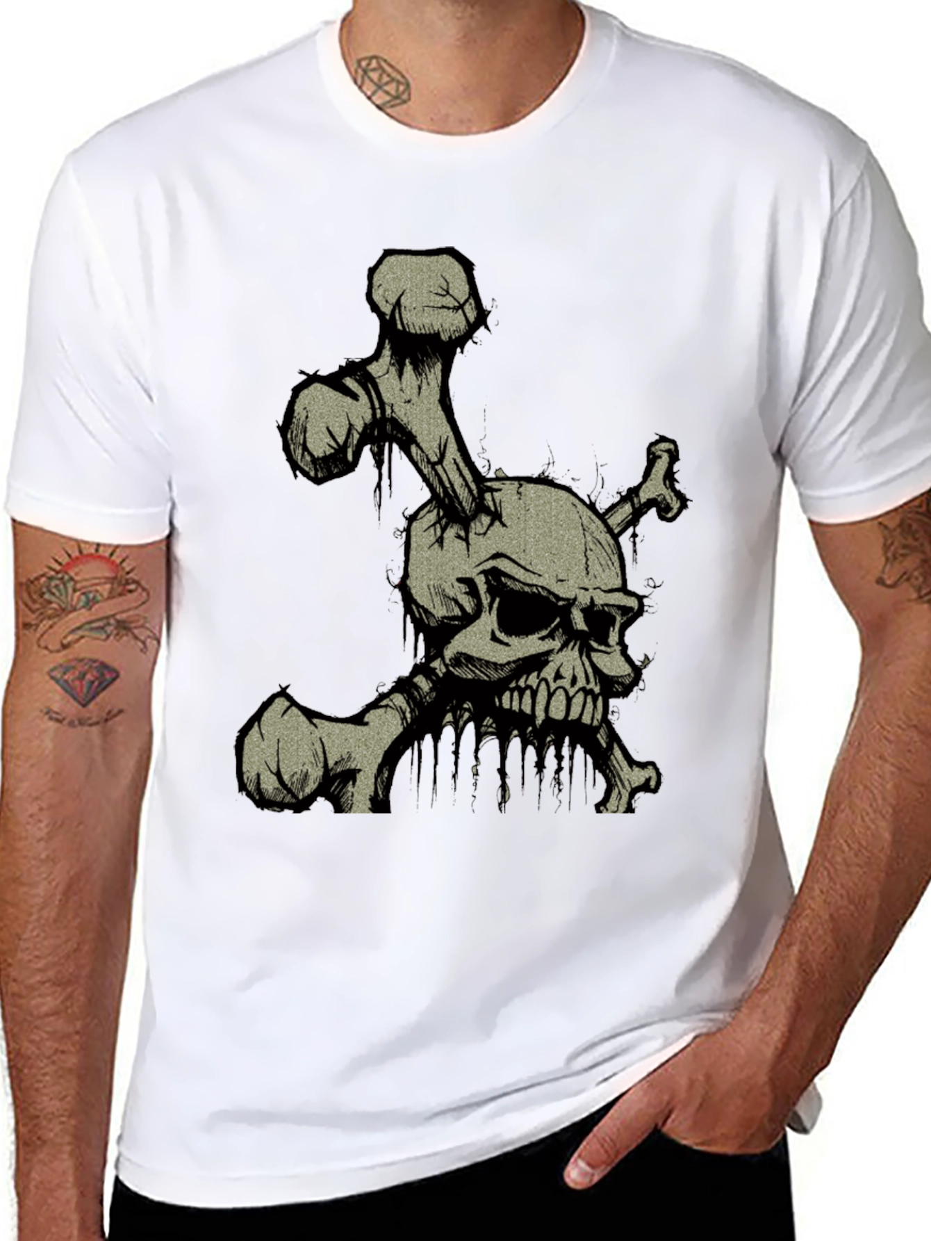 Skull and Crossbones Graphic Print Black T-Shirt