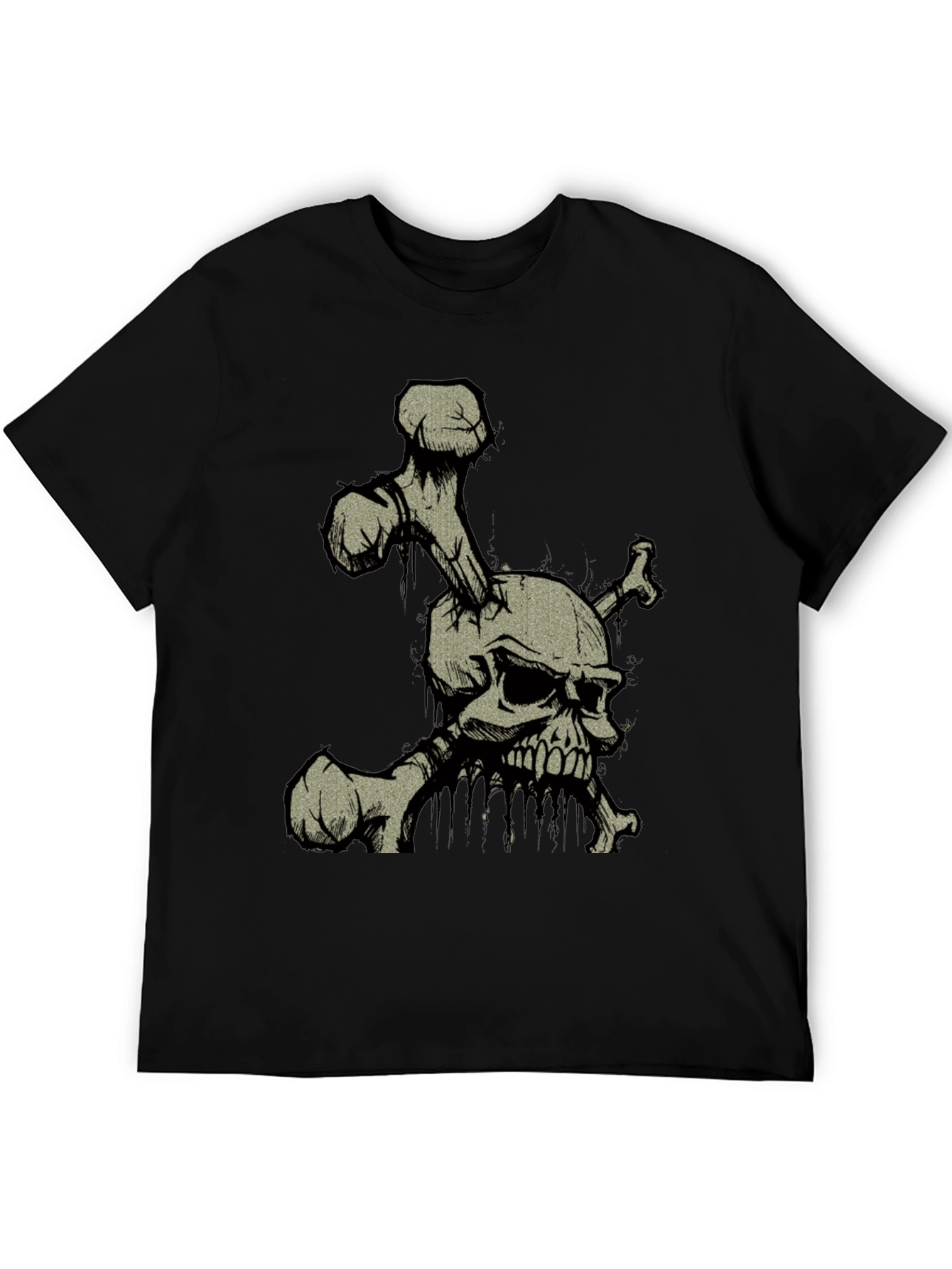 Skull and Crossbones Graphic Print Black T-Shirt