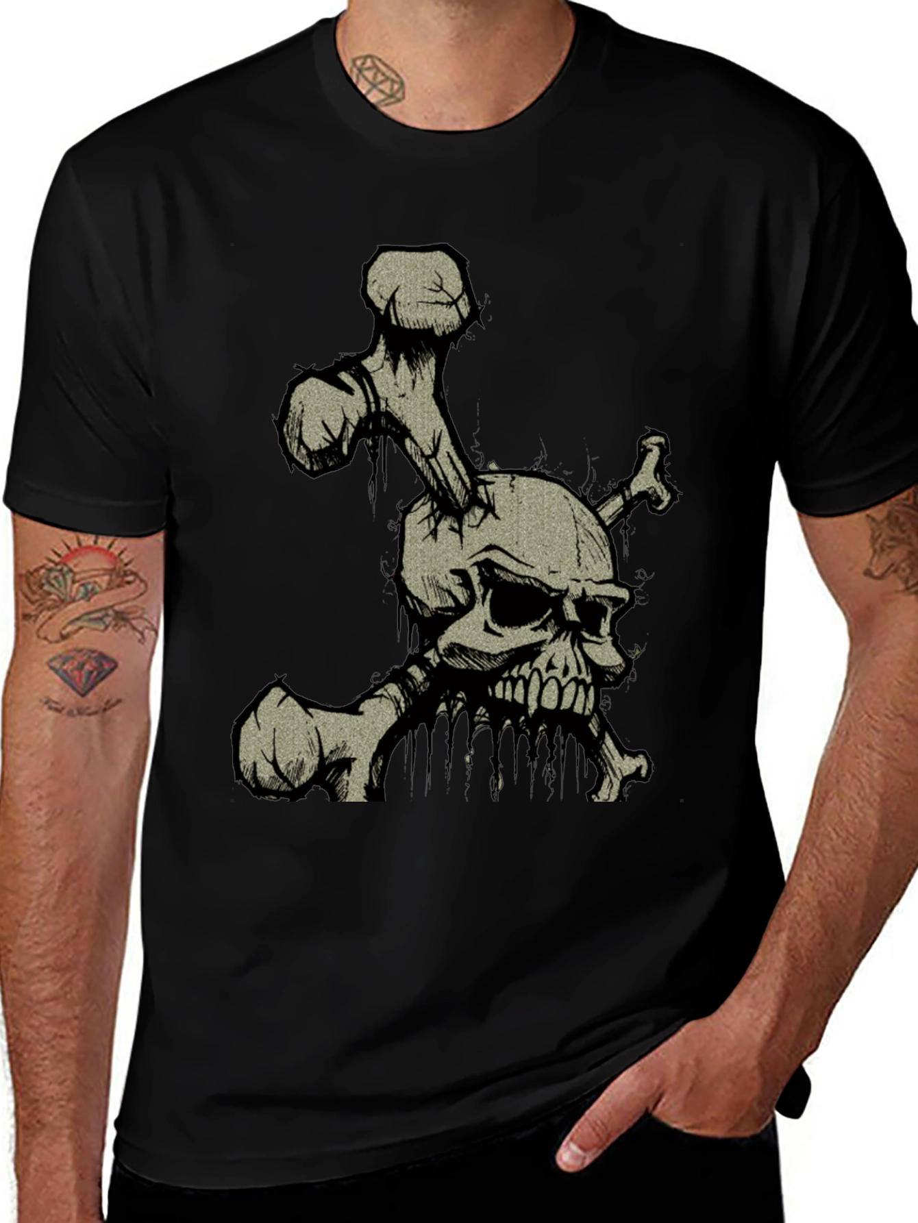 Skull and Crossbones Graphic Print Black T-Shirt