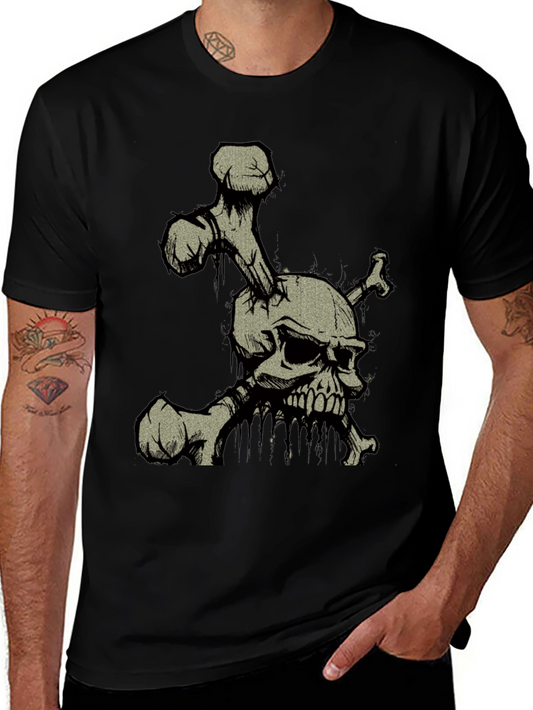Skull and Crossbones Graphic Print Black T-Shirt
