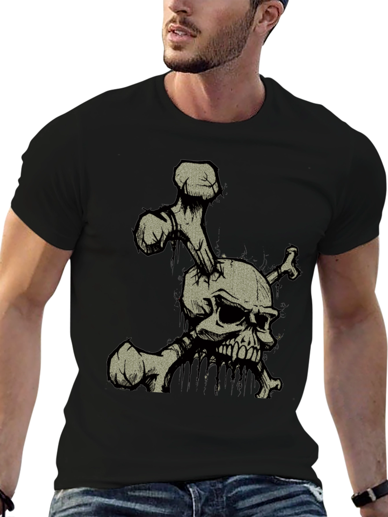 Skull and Crossbones Graphic Print Black T-Shirt