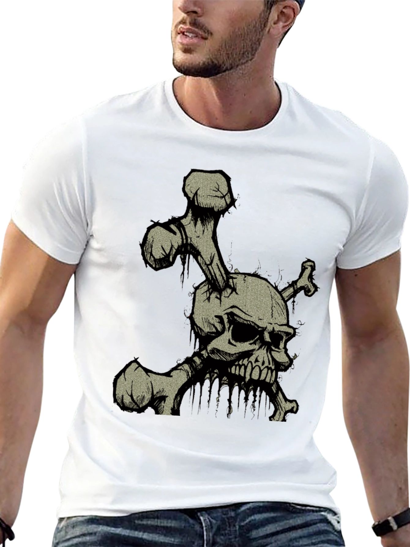 Skull and Crossbones Graphic Print Black T-Shirt