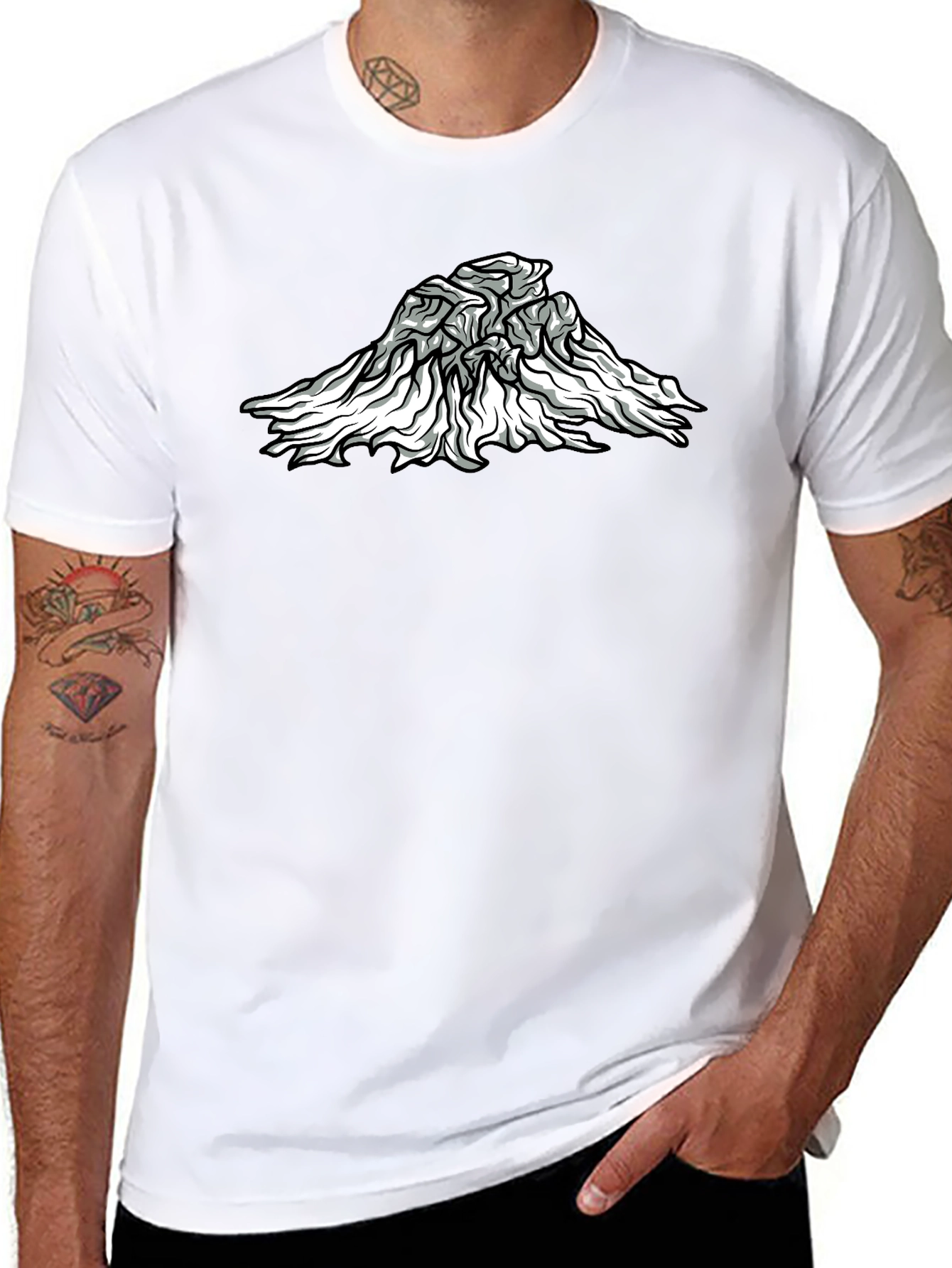 Abstract Mountain Graphic Tee - Black Cotton Blend