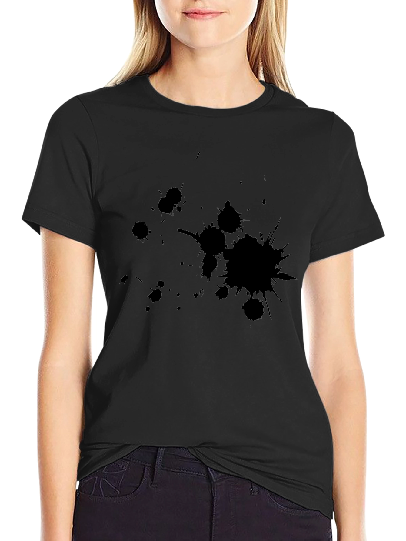 Black Splatter Print T-Shirt