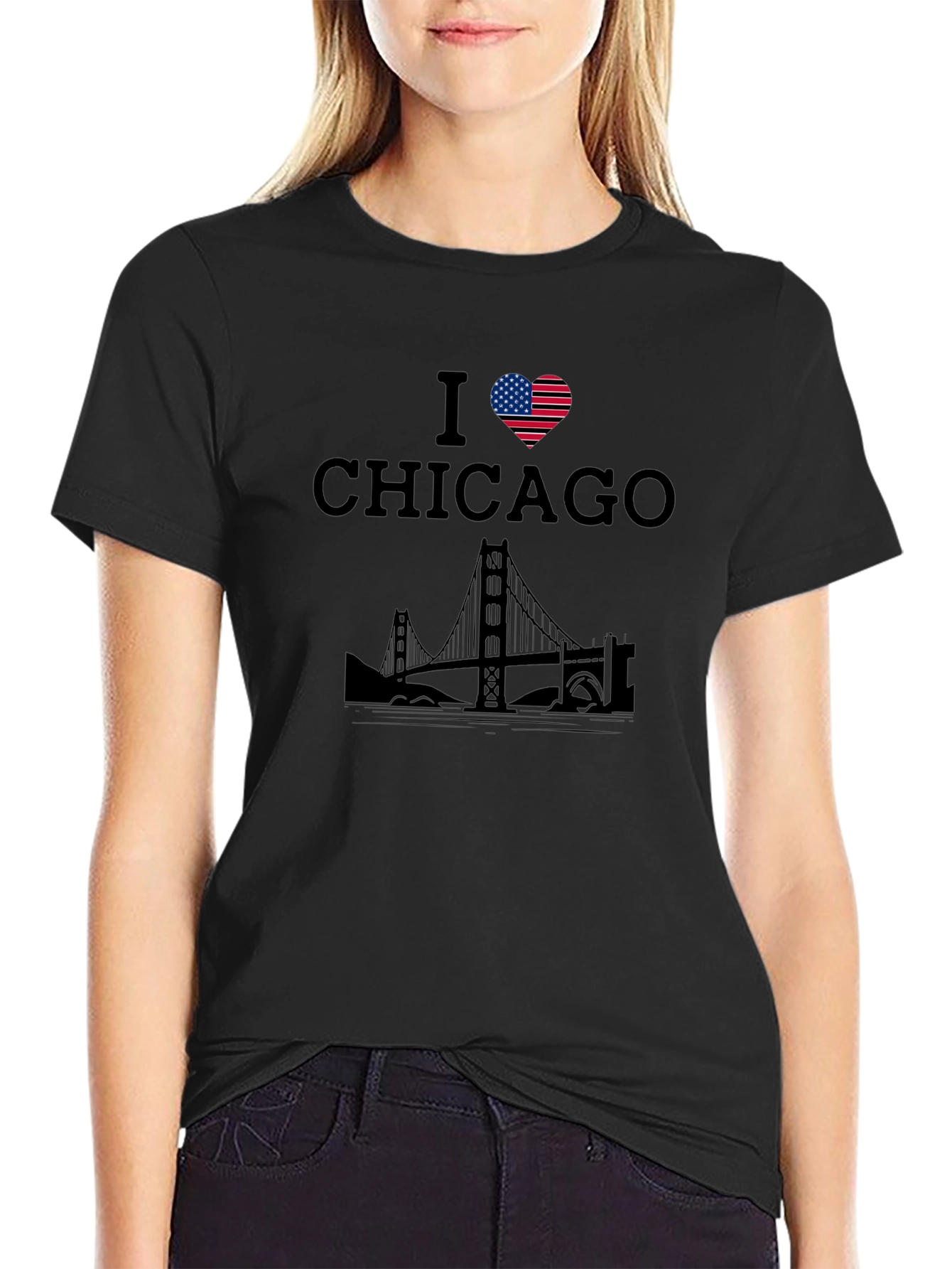 I Love Chicago T-Shirt with US Flag Heart
