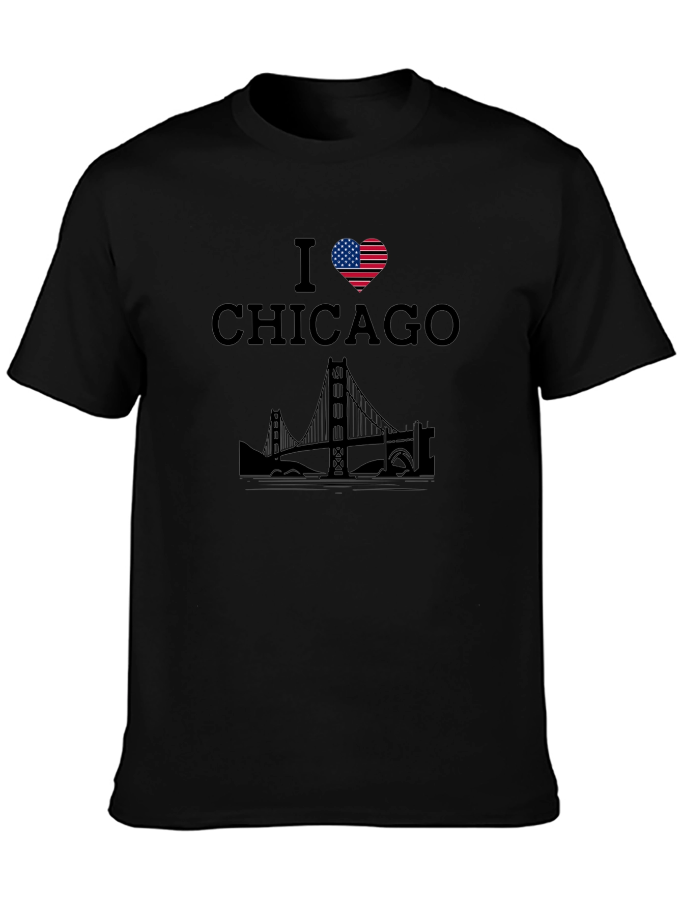 I Love Chicago T-Shirt with US Flag Heart