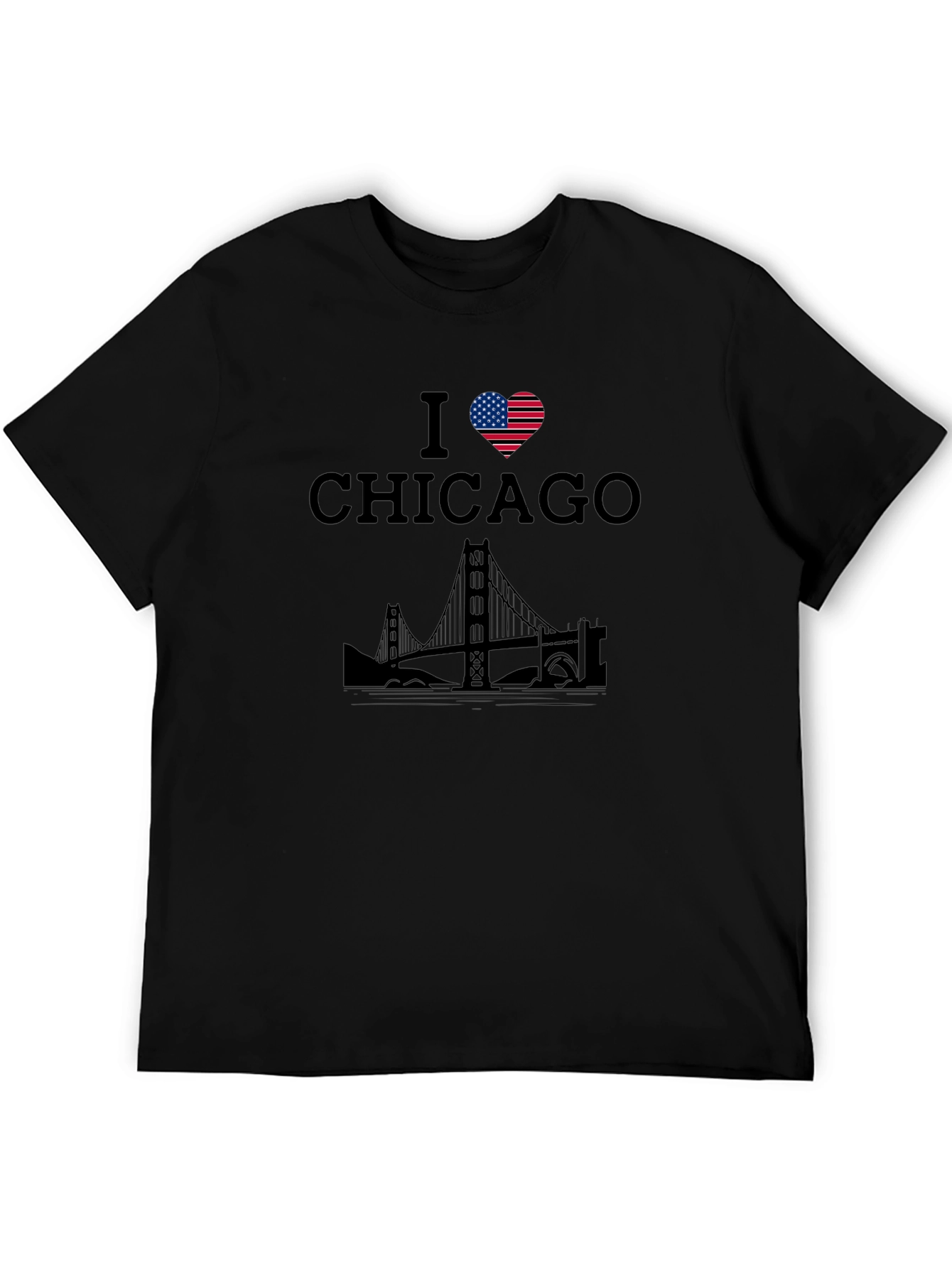 I Love Chicago T-Shirt with US Flag Heart