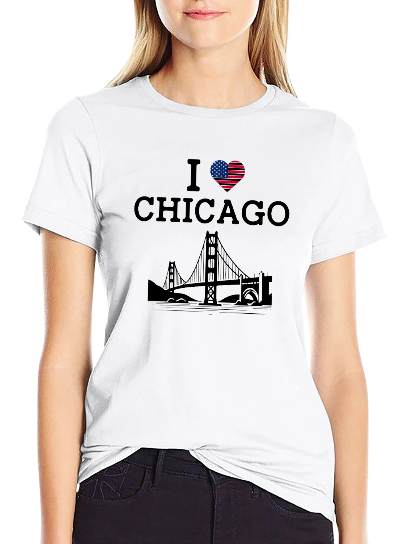 I Love Chicago T-Shirt with US Flag Heart