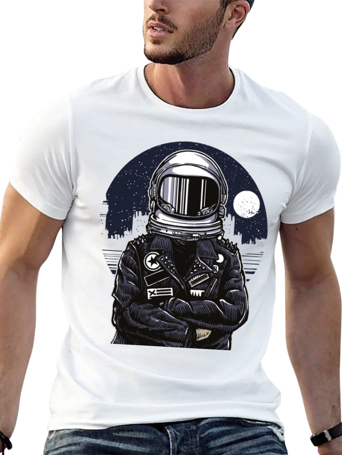 Astronaut Biker T-Shirt - Cool Graphic Tee