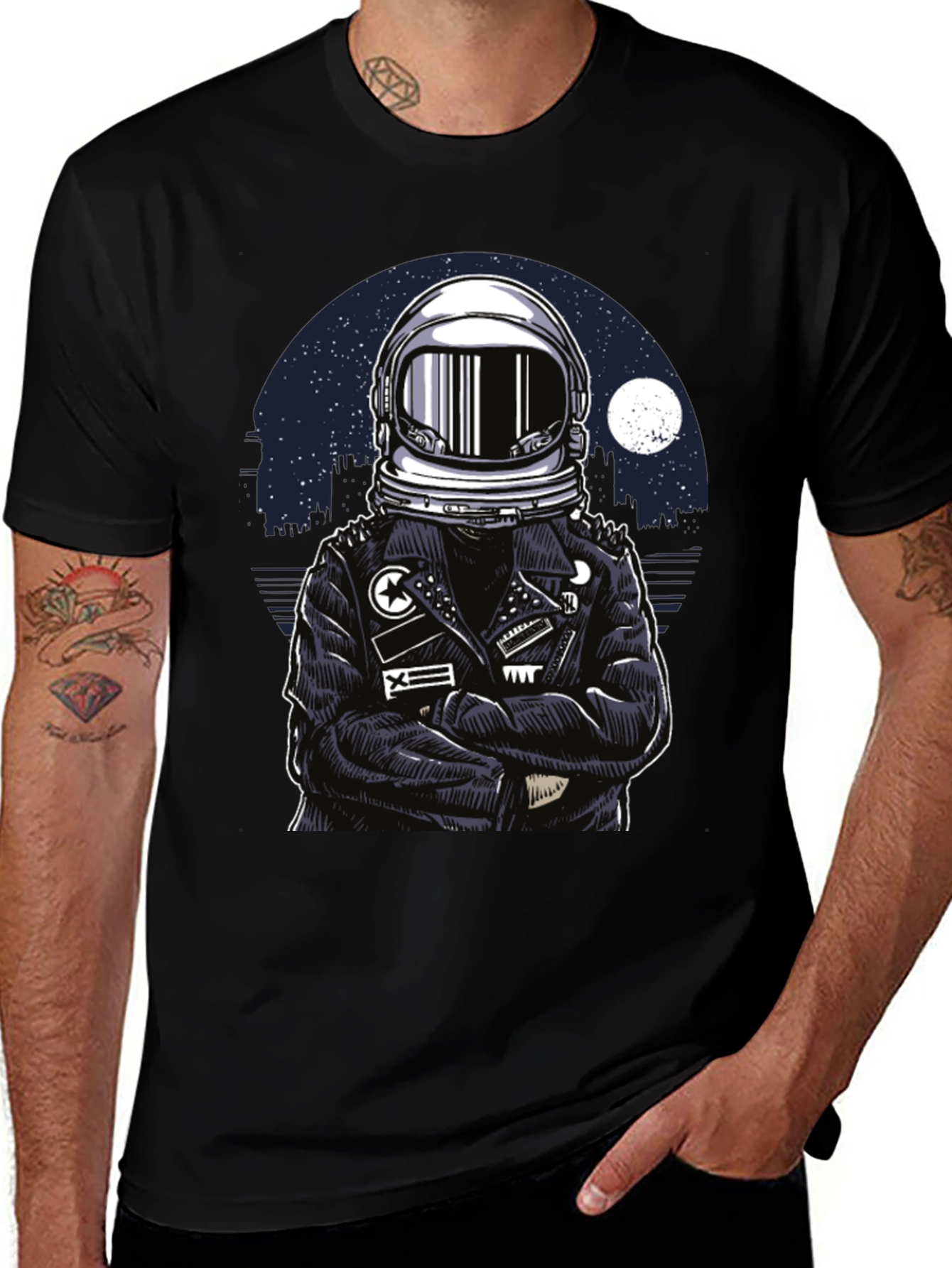 Astronaut Biker T-Shirt - Cool Graphic Tee