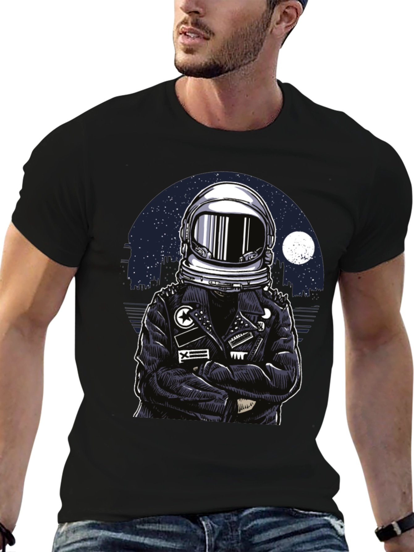 Astronaut Biker T-Shirt - Cool Graphic Tee