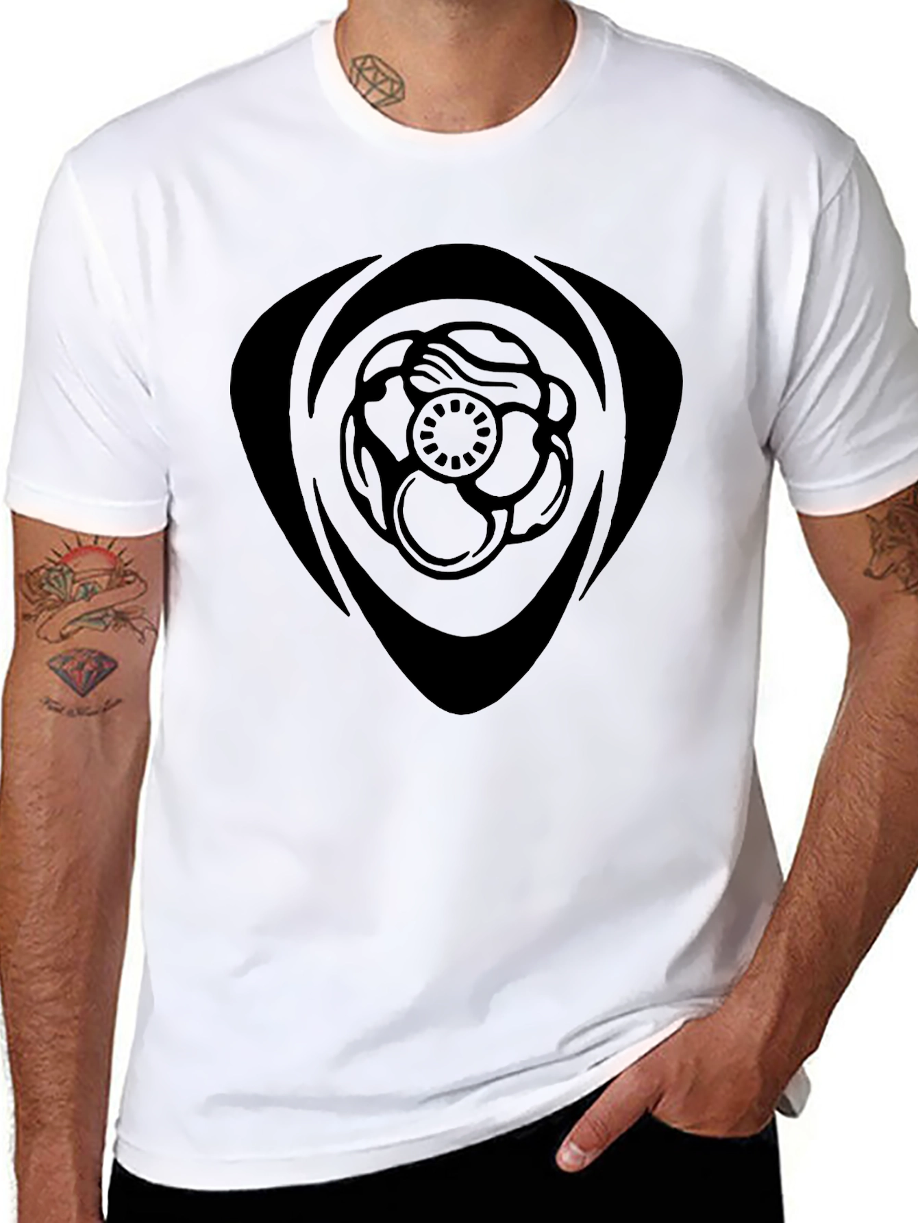 Black Graphic Tee - Floral Emblem Design