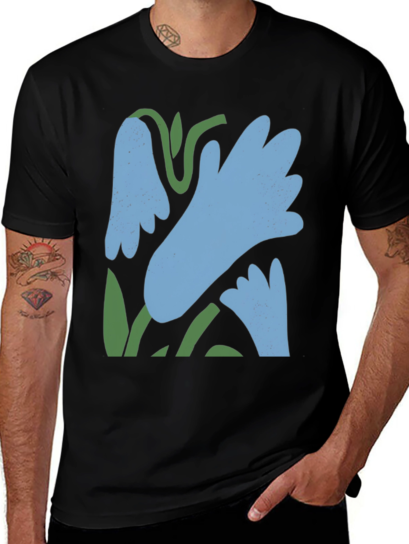 Abstract Floral Graphic Tee - Black