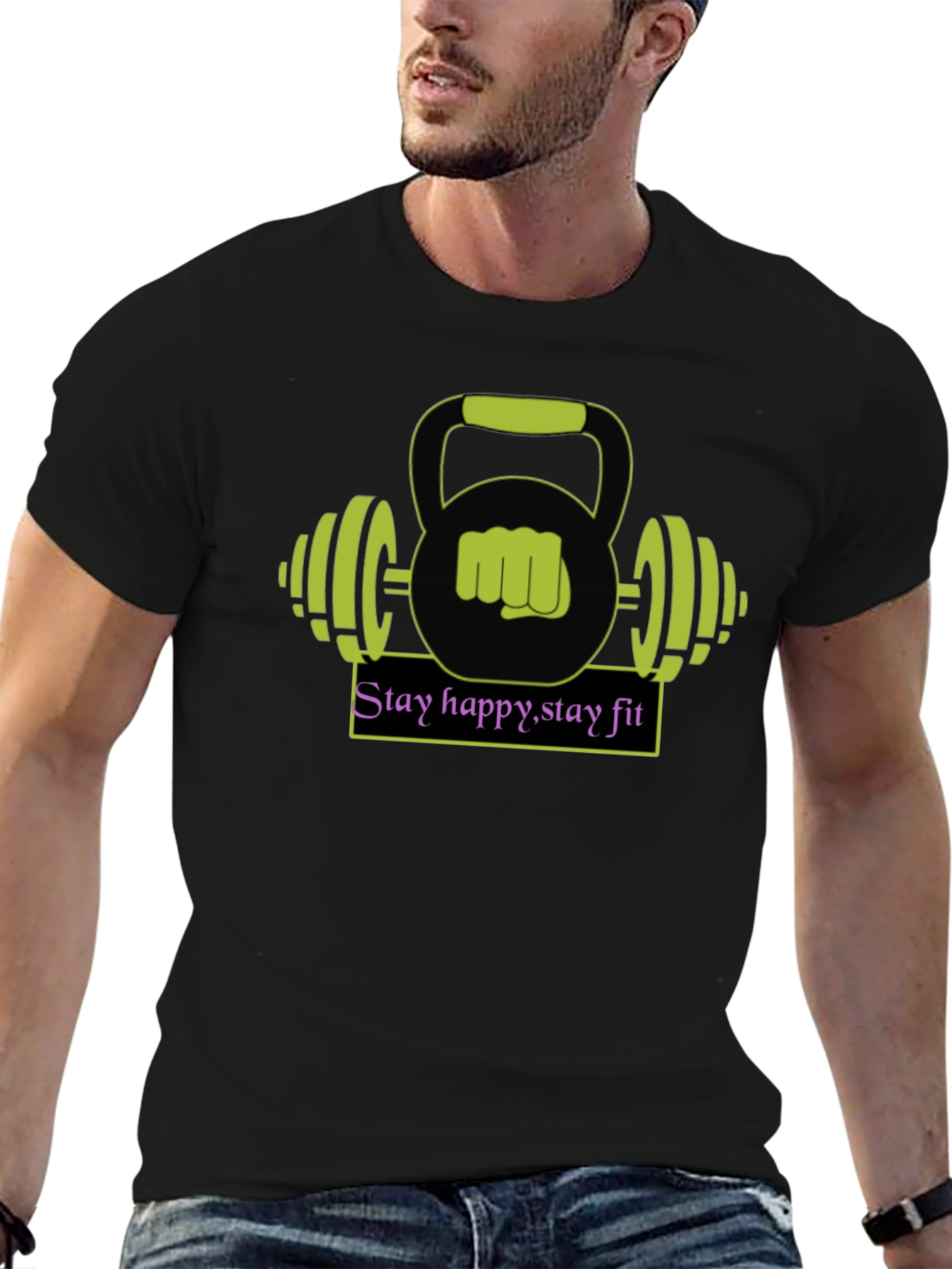 Stay Happy Stay Fit Graphic Tee - Black