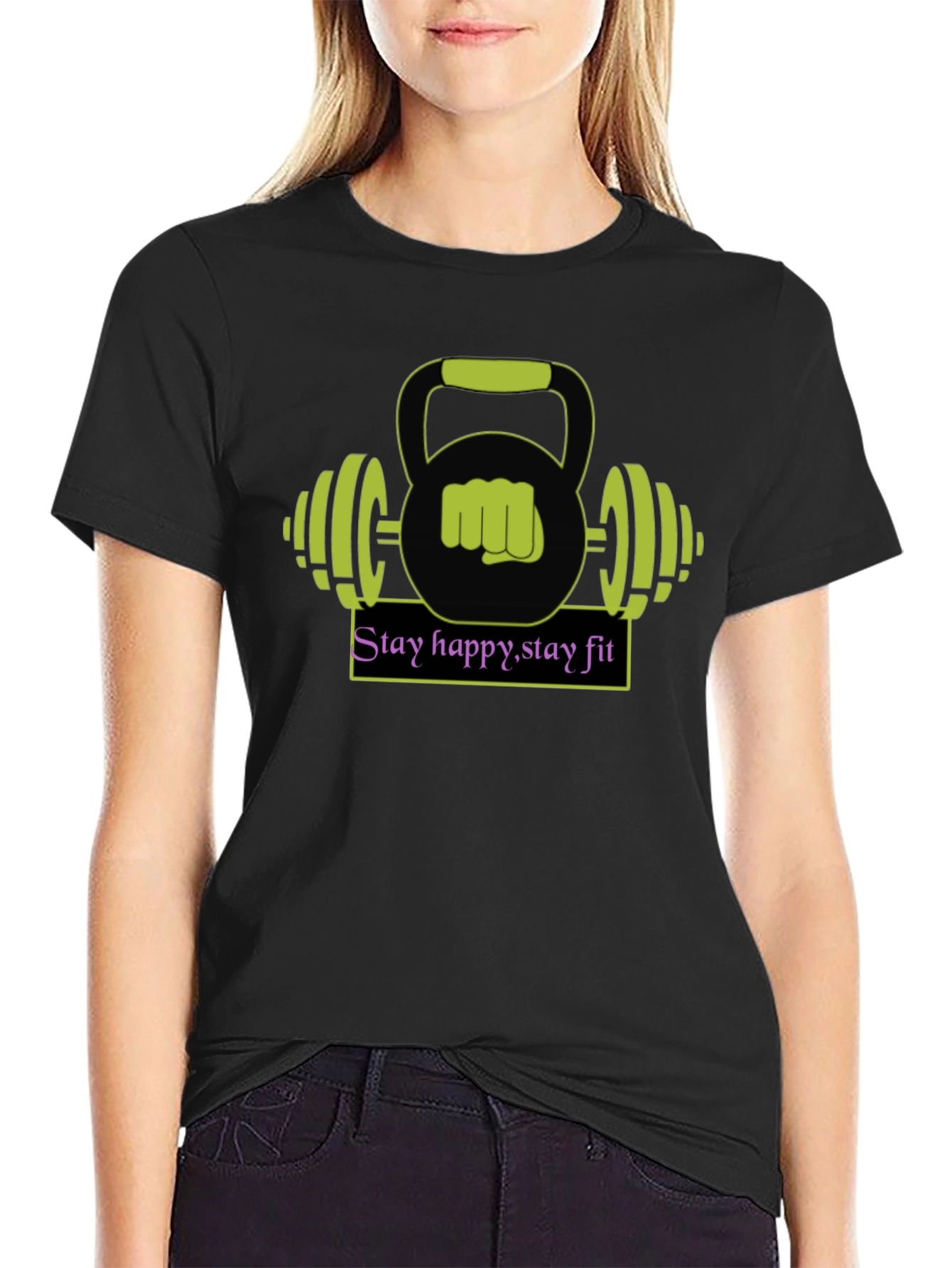 Stay Happy Stay Fit Graphic Tee - Black