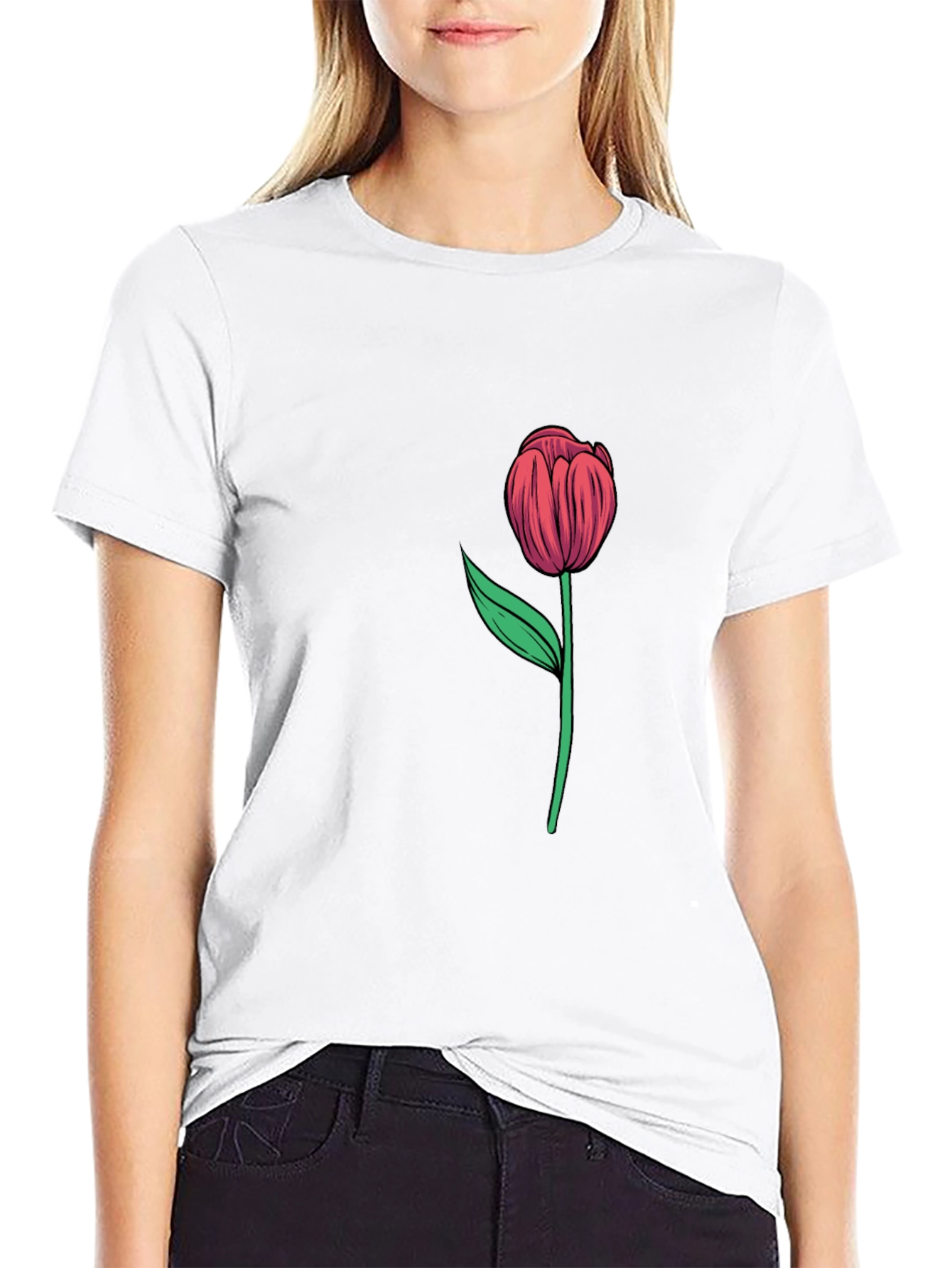 Tulip Graphic Tee - Stylish Black Cotton Shirt