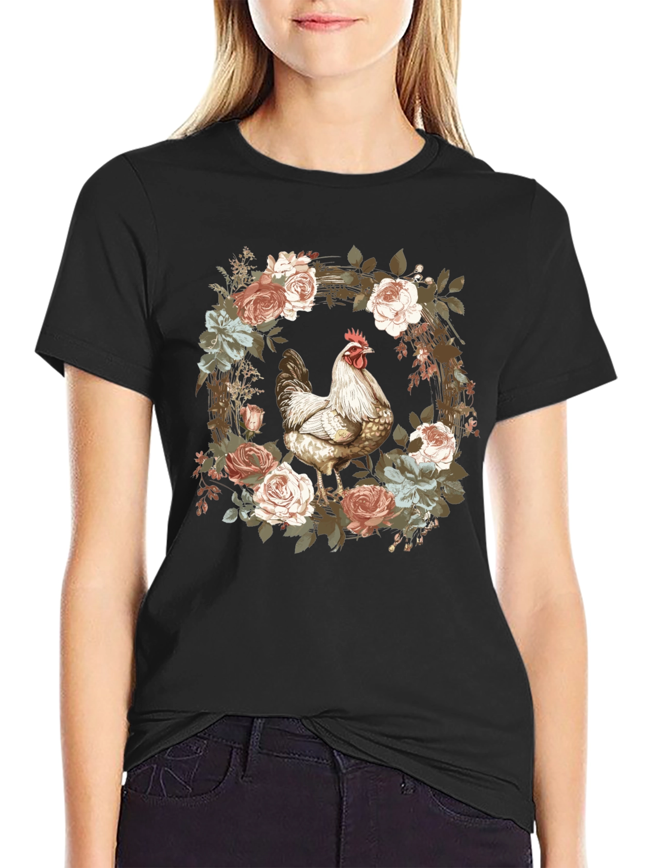 Floral Chicken Graphic T-Shirt