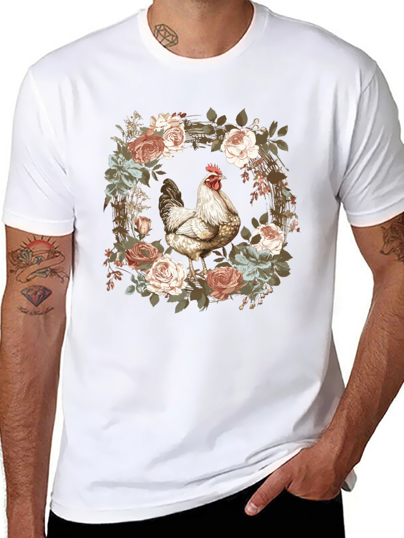 Floral Chicken Graphic T-Shirt