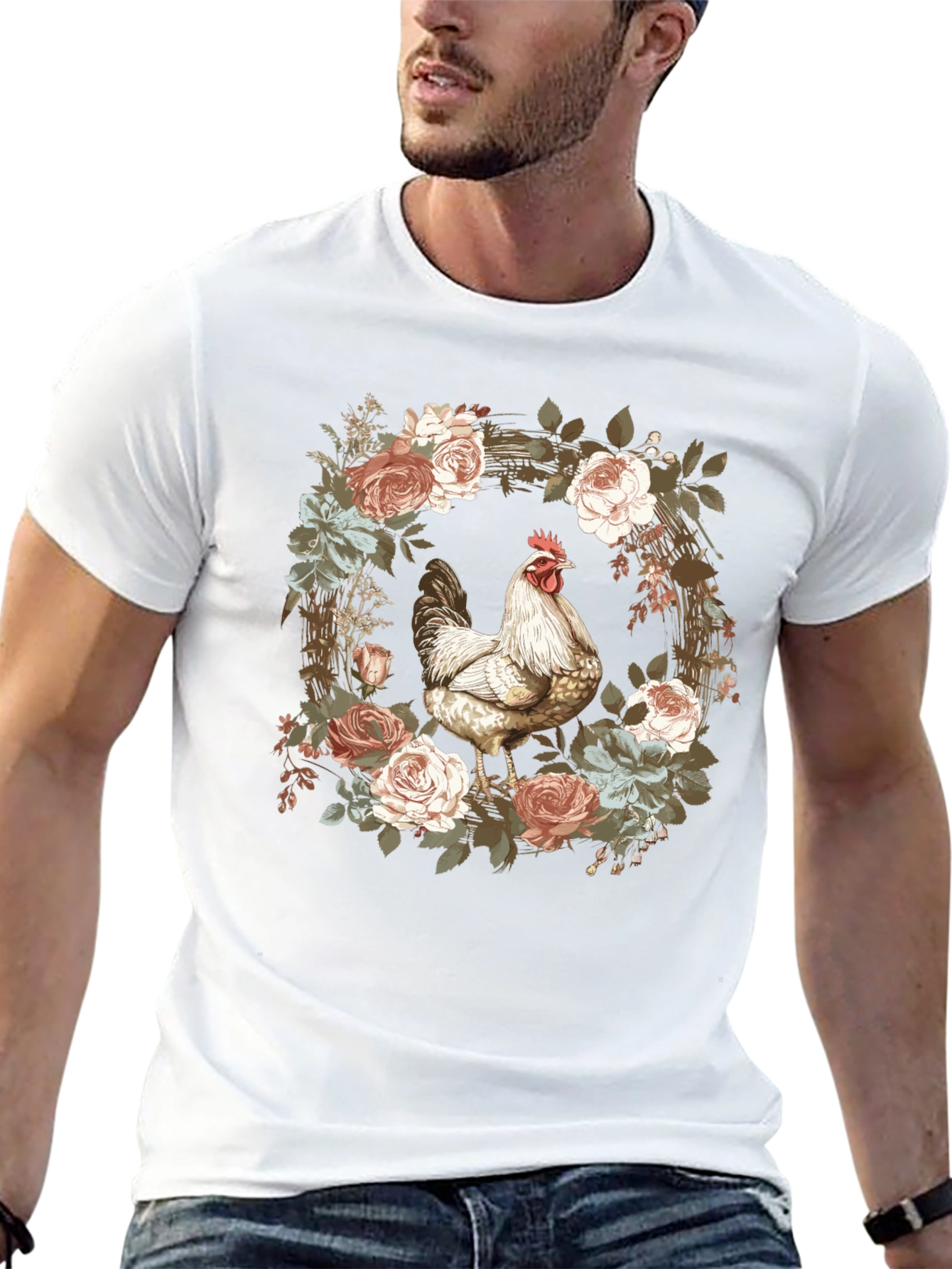 Floral Chicken Graphic T-Shirt