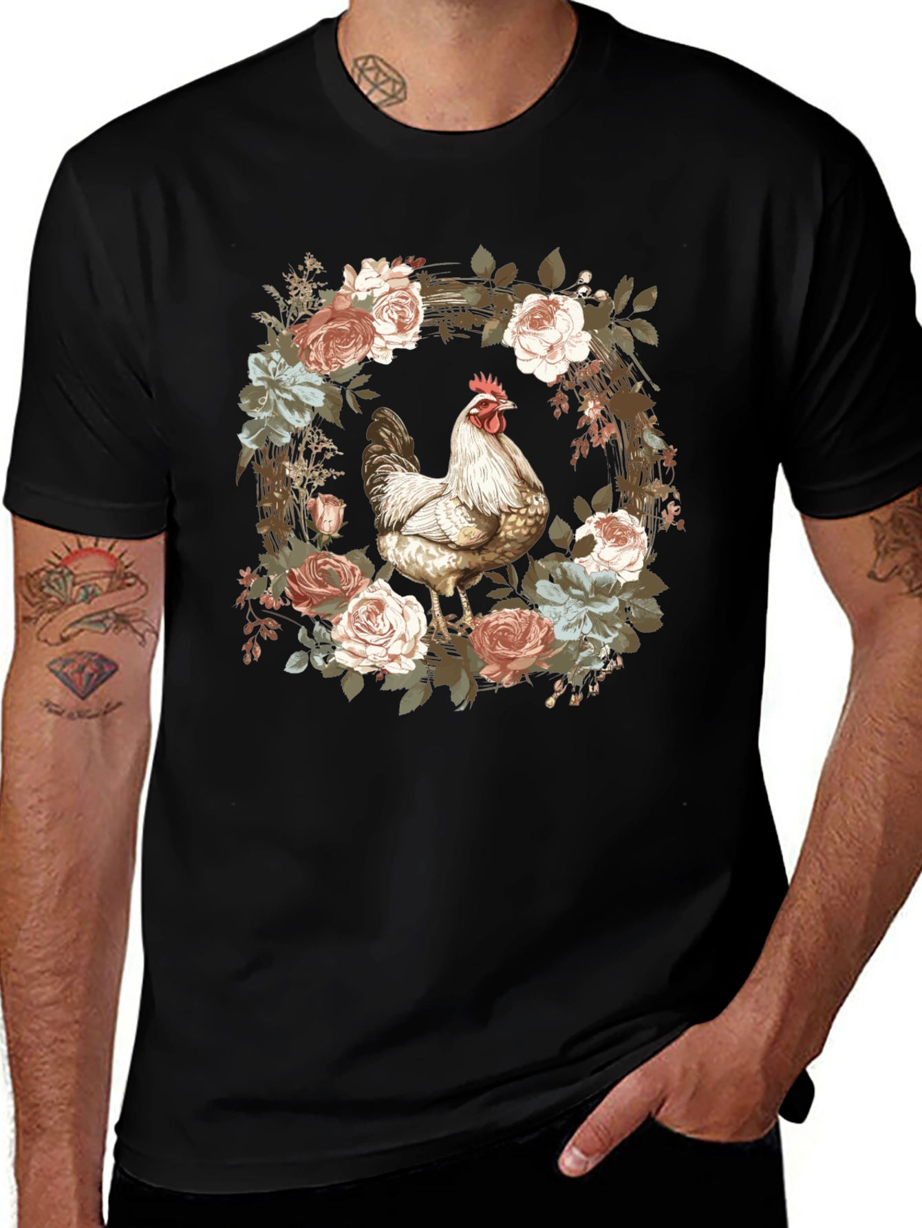 Floral Chicken Graphic T-Shirt