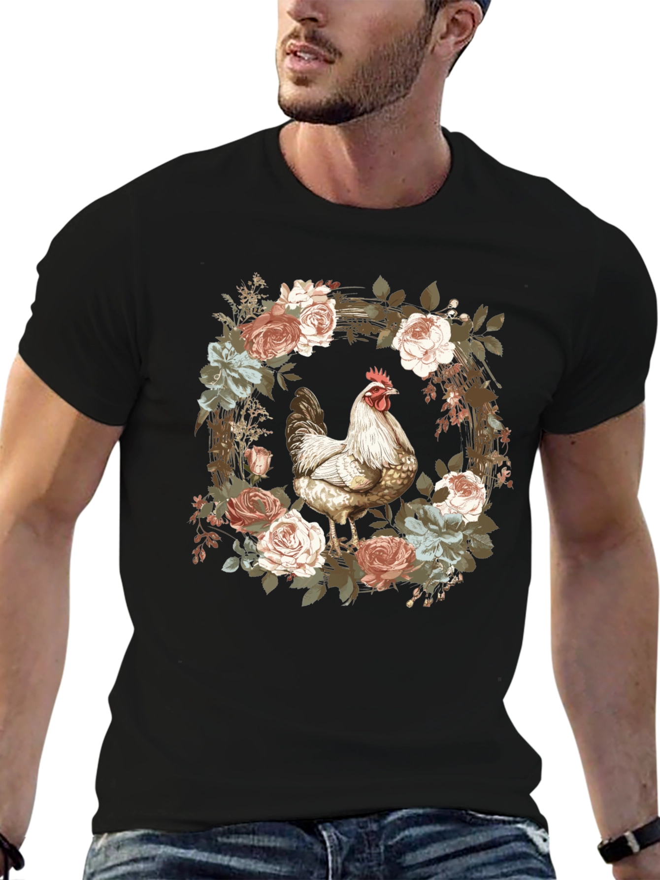 Floral Chicken Graphic T-Shirt