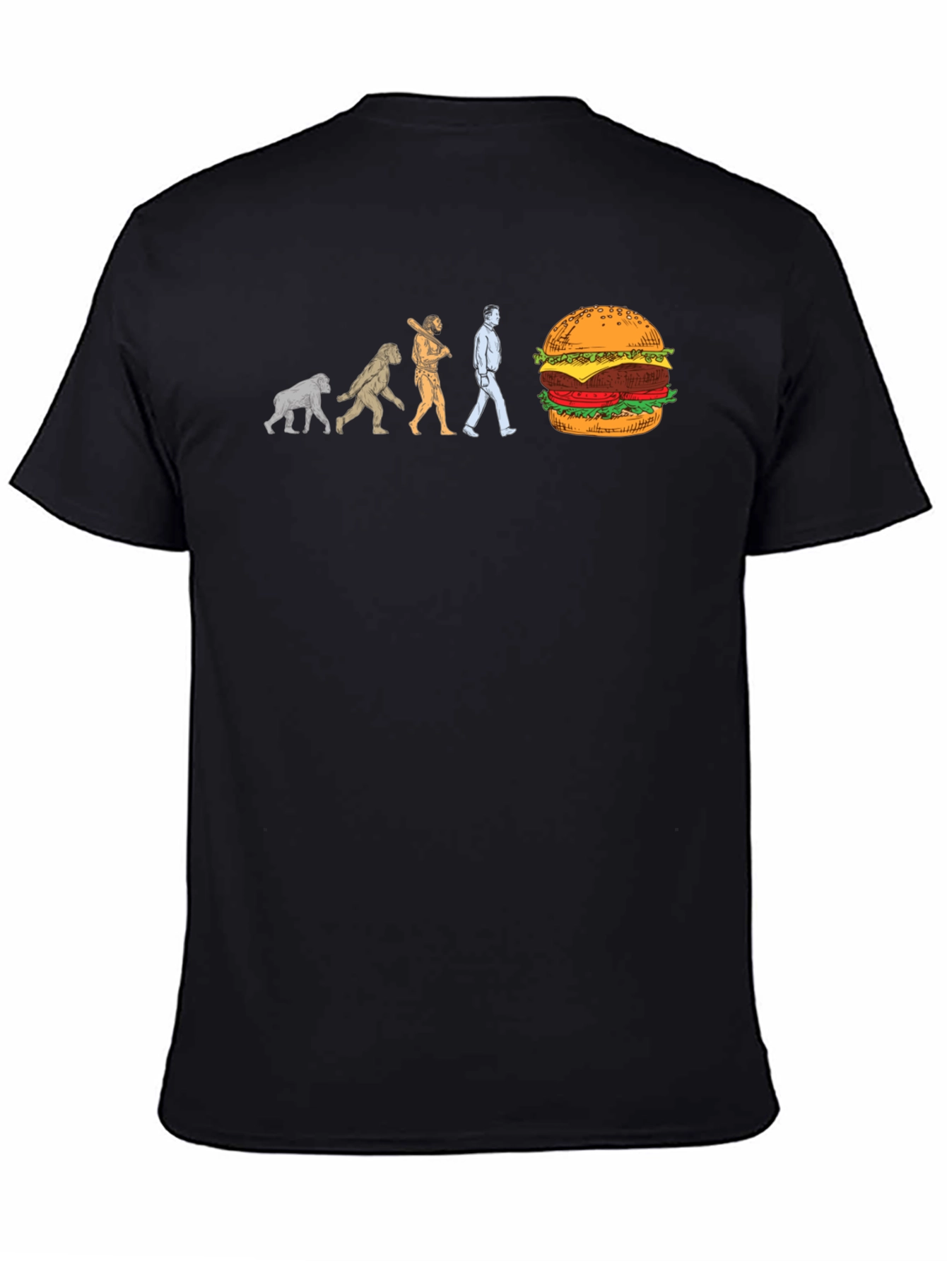 Evolution of Man to Burger Black T-Shirt