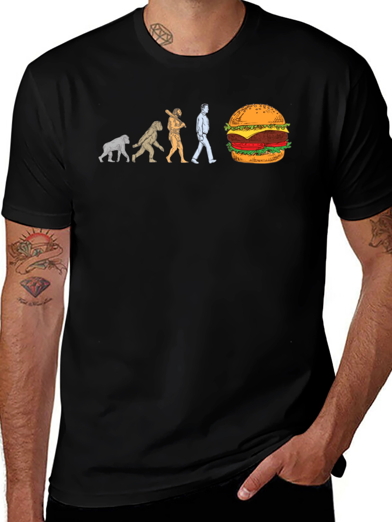 Evolution of Man to Burger Black T-Shirt
