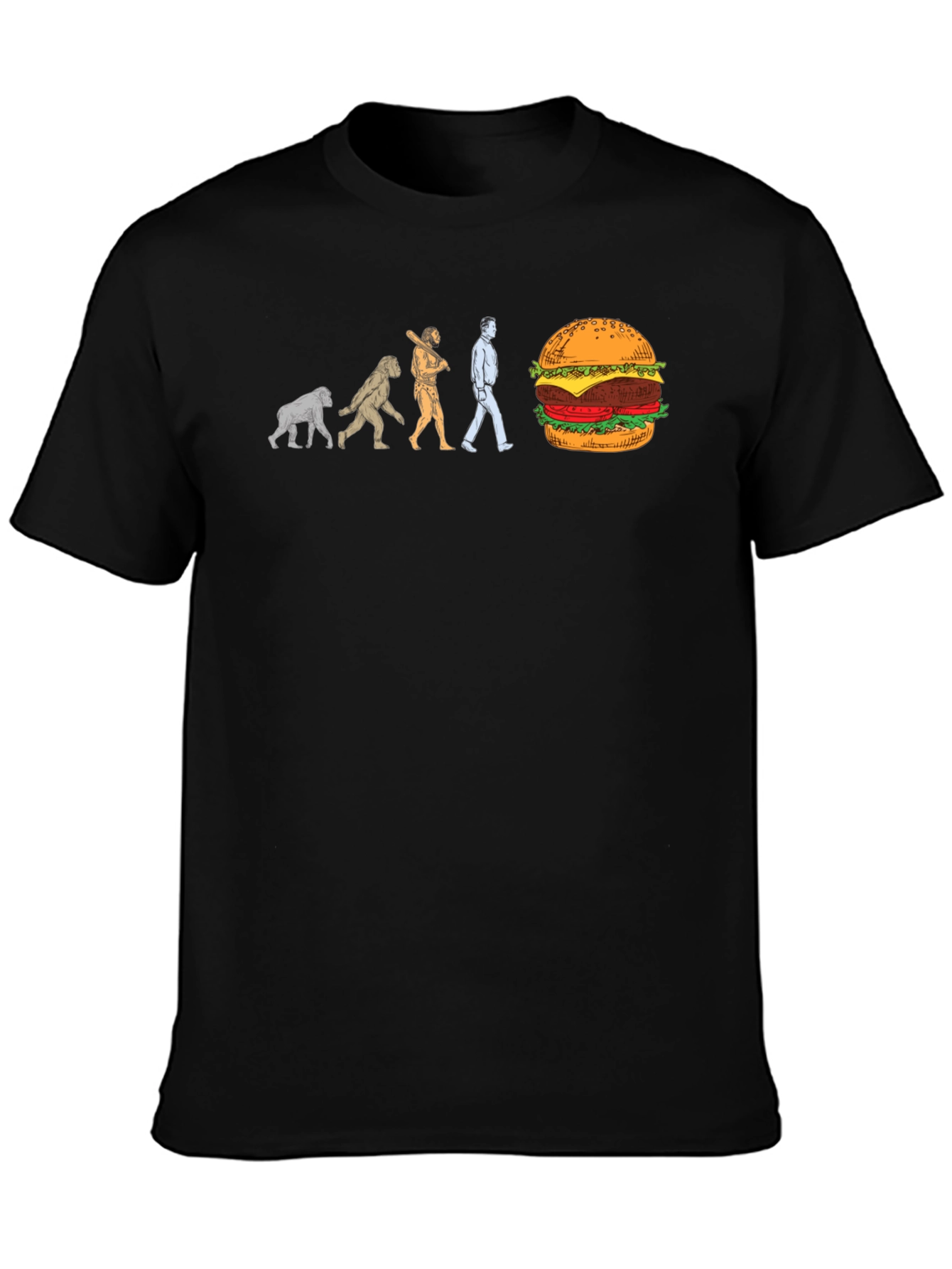 Evolution of Man to Burger Black T-Shirt